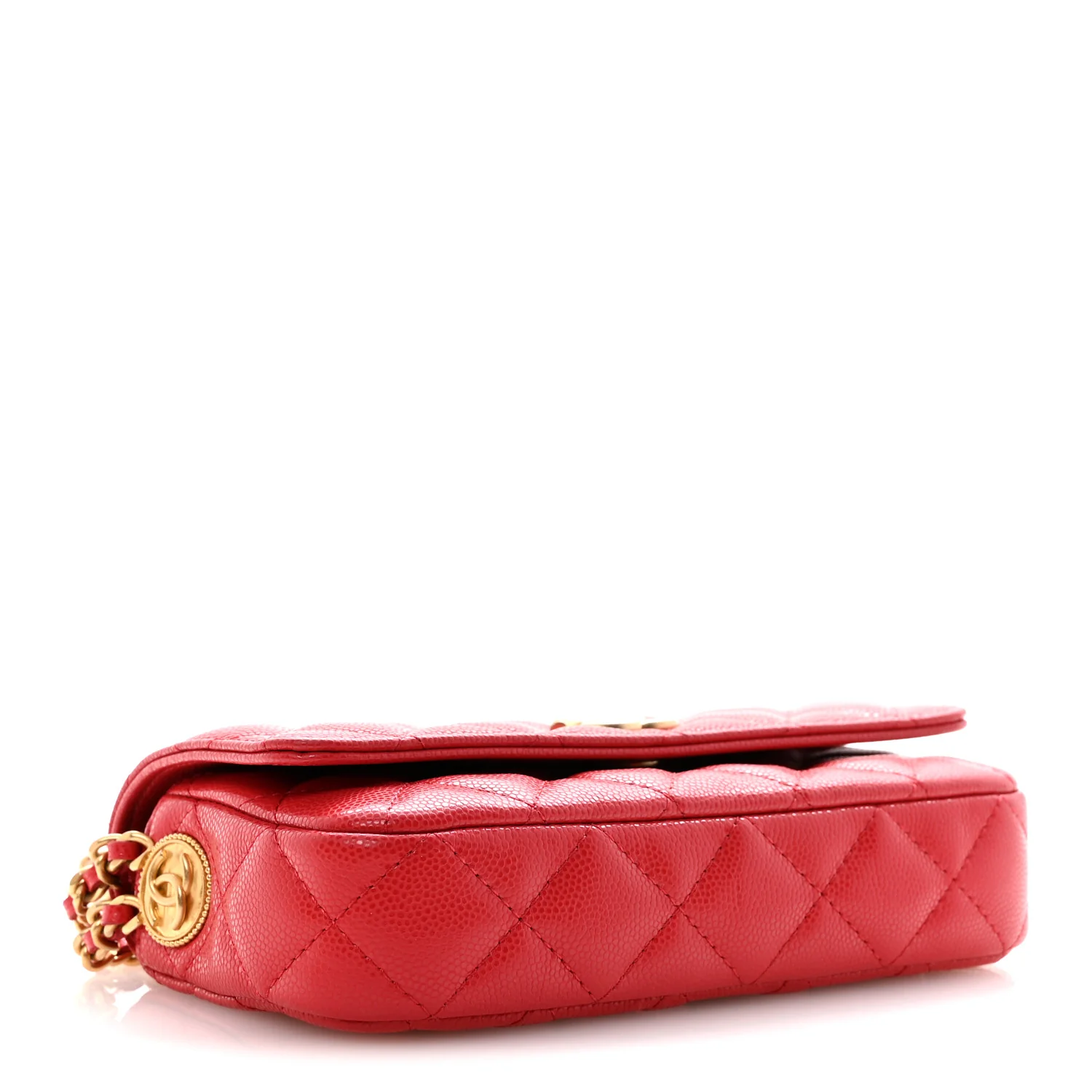 Caviar Quilted Yours Buttons Phone Holder With Chain Red - Image 4
