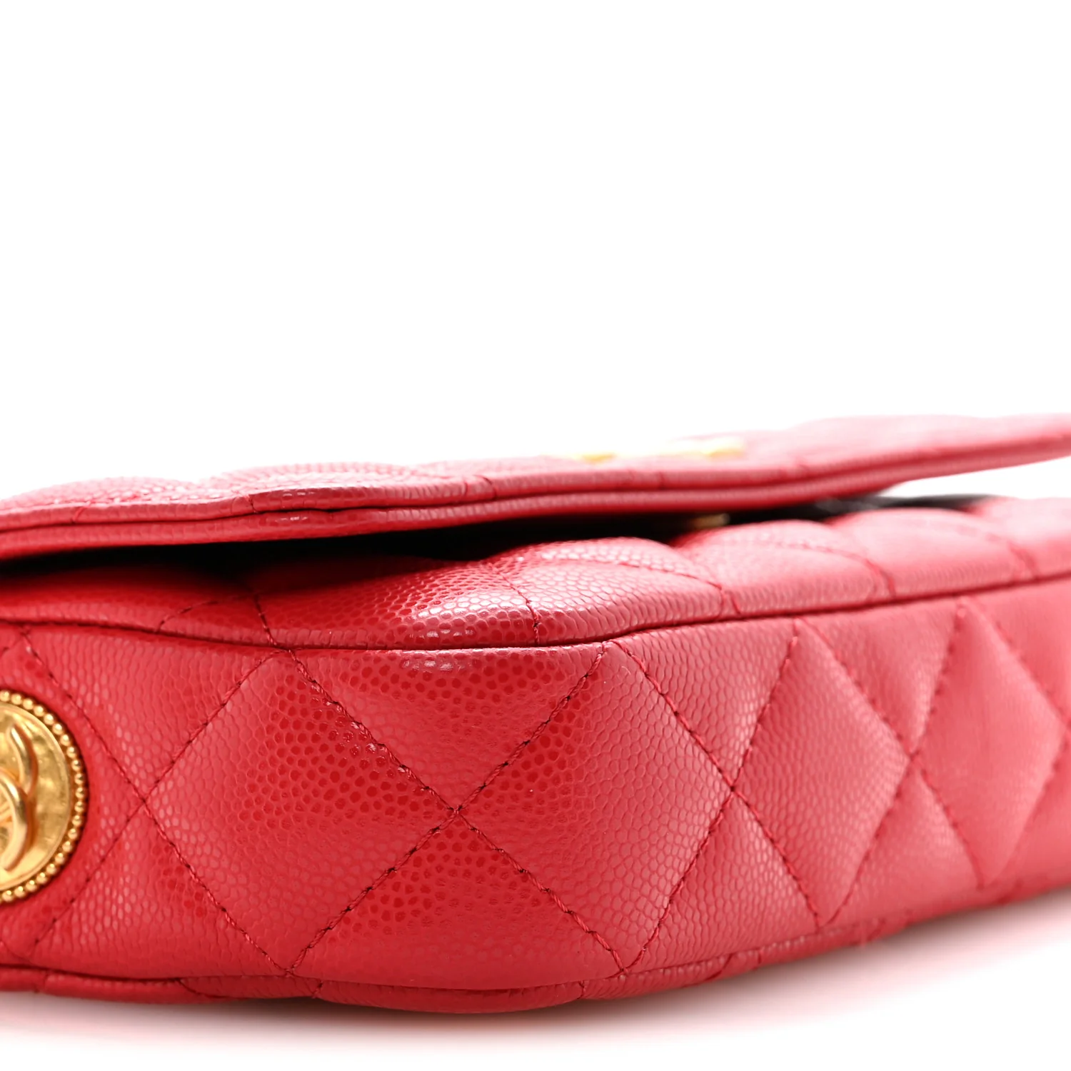 Caviar Quilted Yours Buttons Phone Holder With Chain Red - Image 9