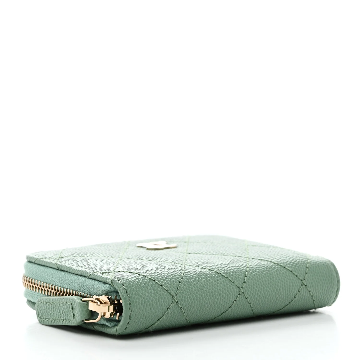 Caviar Quilted Zip Around Coin Purse Wallet Light Green - Image 4