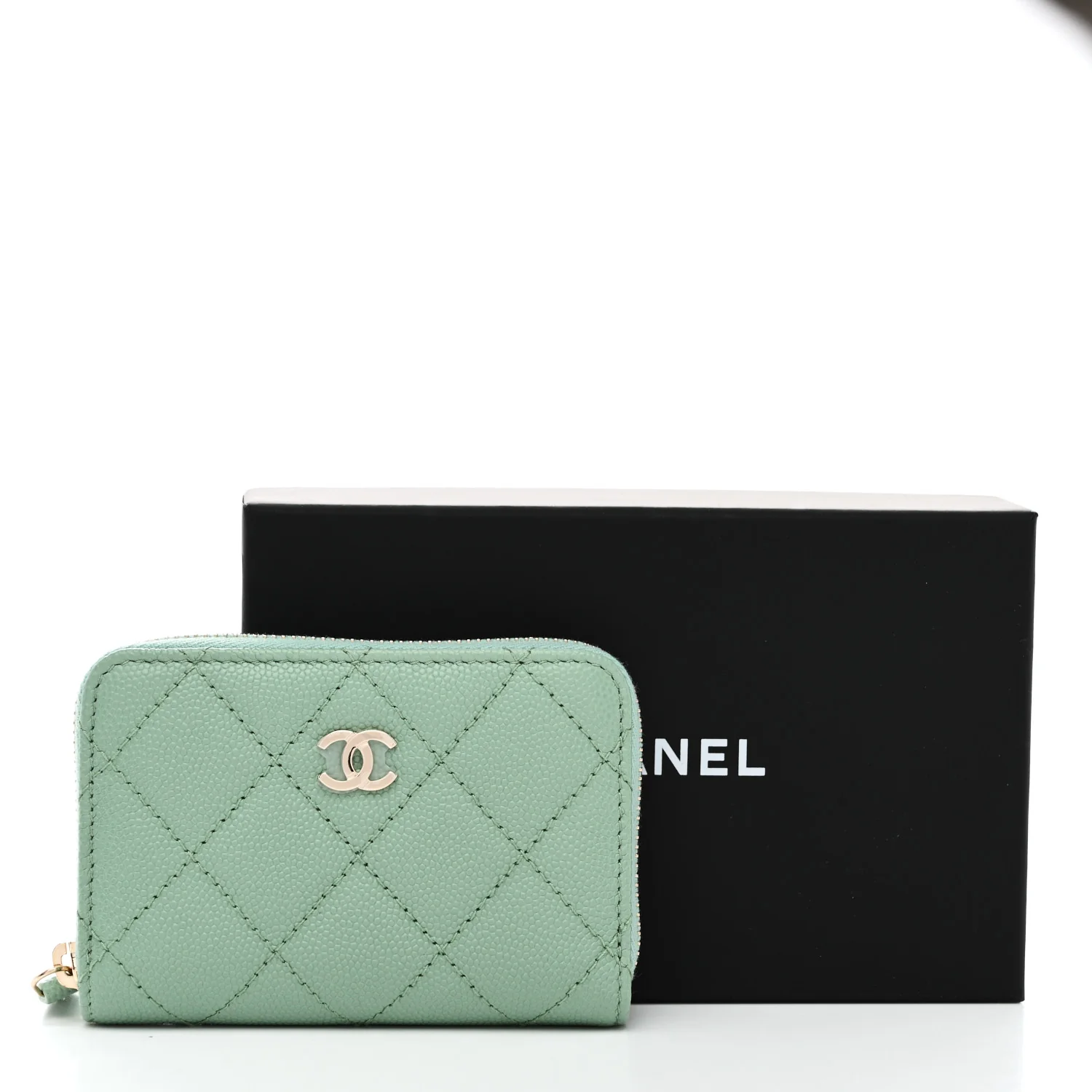 Caviar Quilted Zip Around Coin Purse Wallet Light Green - Image 8