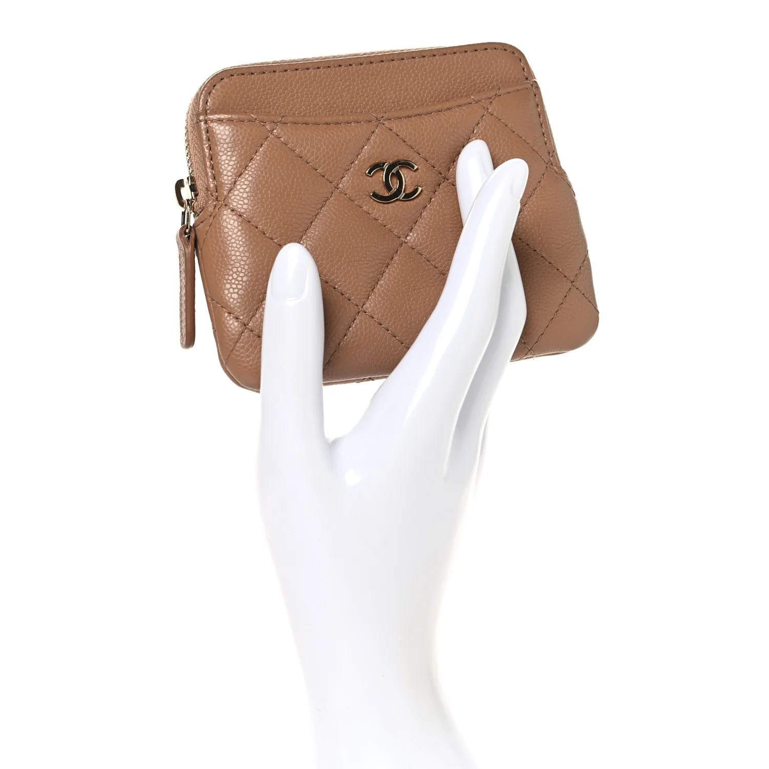 Caviar Quilted Zip Card Holder Wallet Beige - Image 2
