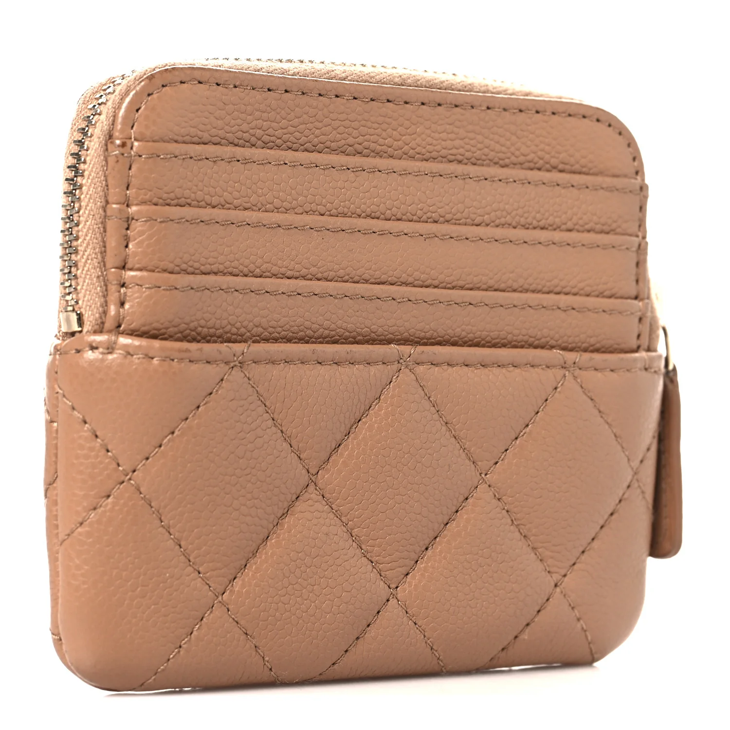 Caviar Quilted Zip Card Holder Wallet Beige - Image 3