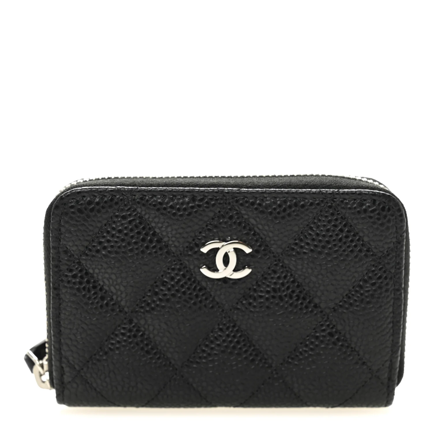 Caviar Quilted Zip Coin Purse Black