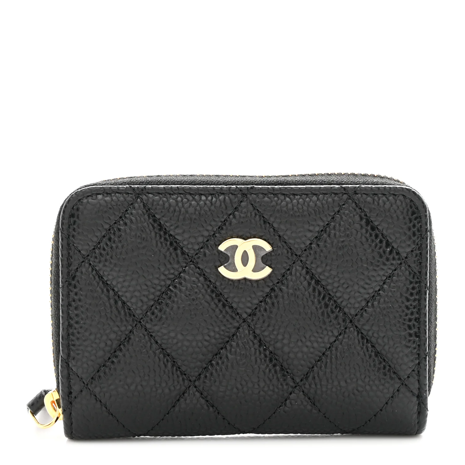 Caviar Quilted Zip Coin Purse Black