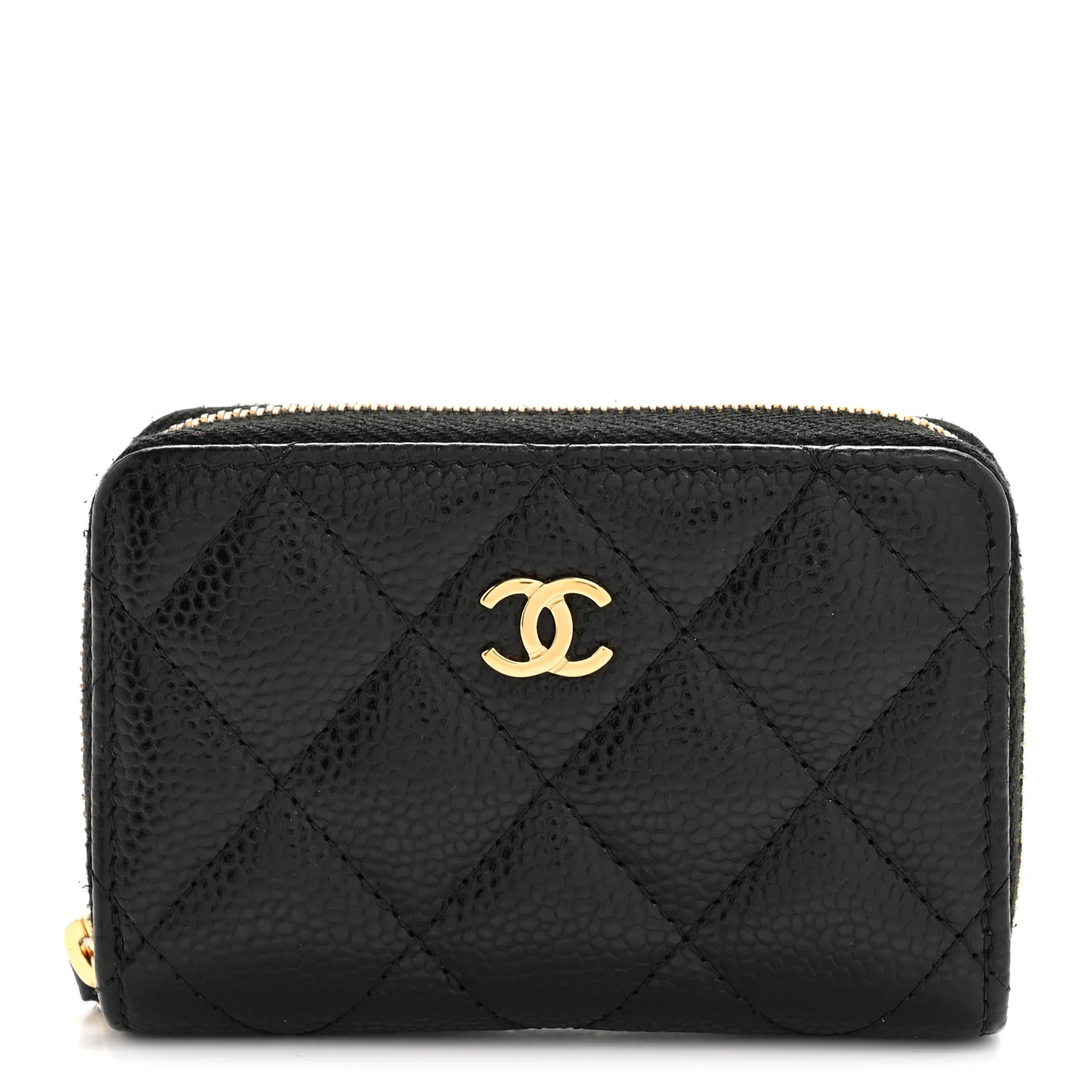 Caviar Quilted Zip Coin Purse Black