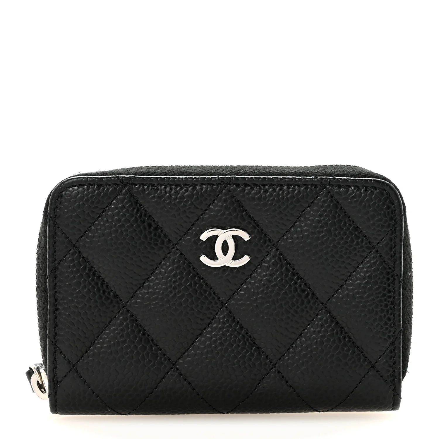 Caviar Quilted Zip Coin Purse Black