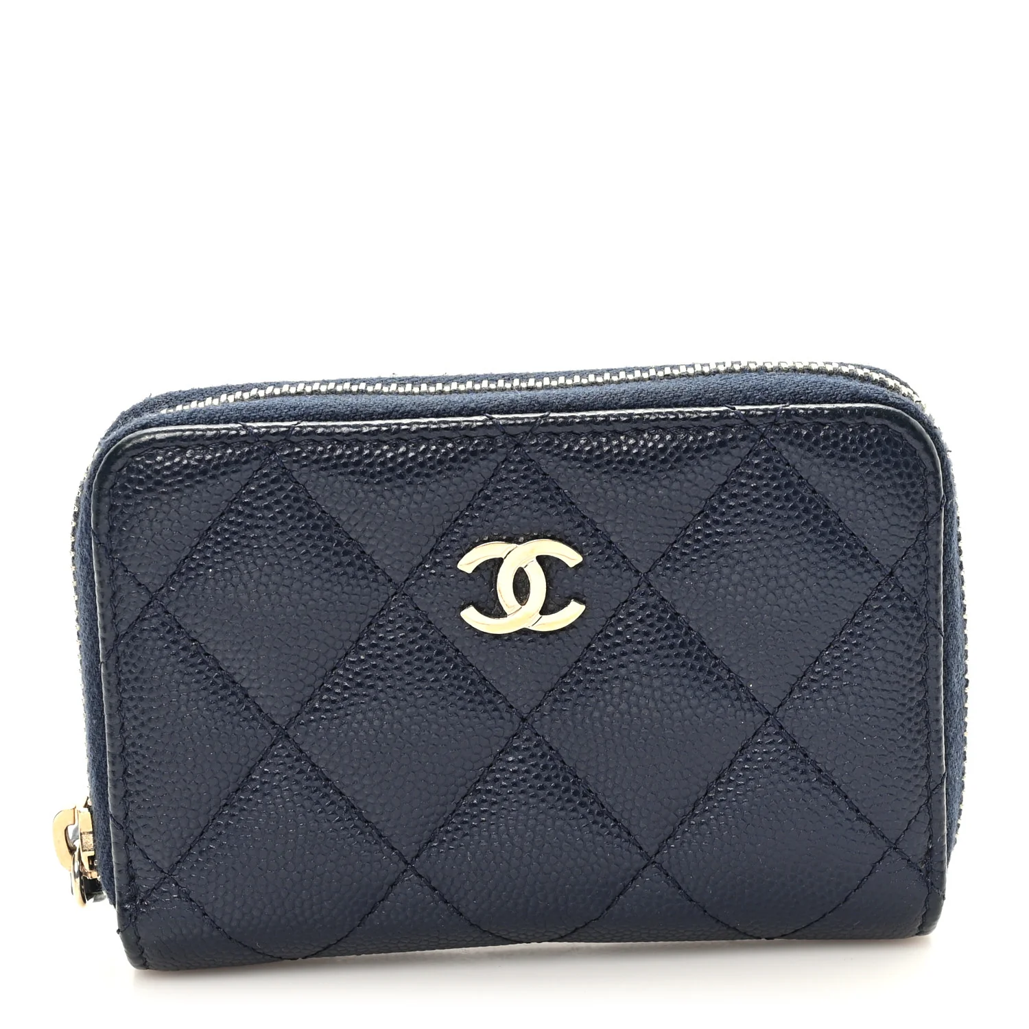 Caviar Quilted Zip Coin Purse Blue