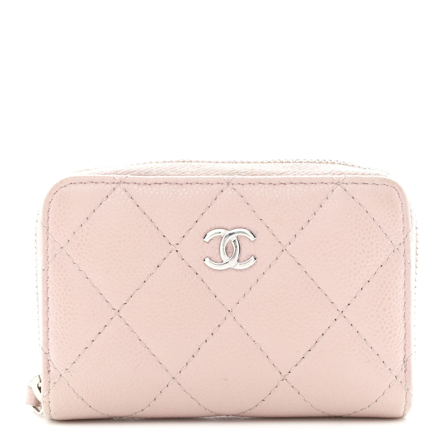 Caviar Quilted Zip Coin Purse Light Pink