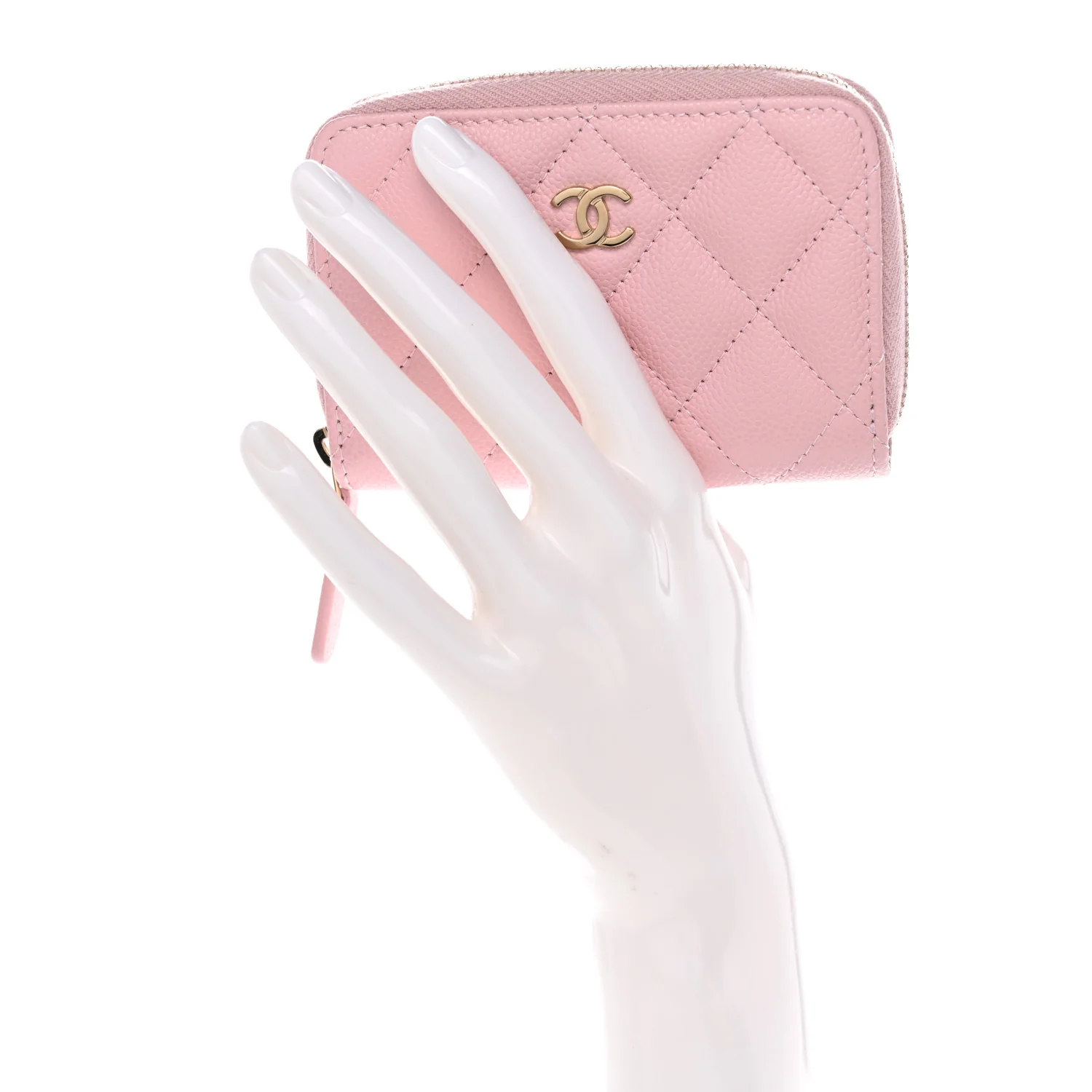 Caviar Quilted Zip Coin Purse Light Pink - Image 2