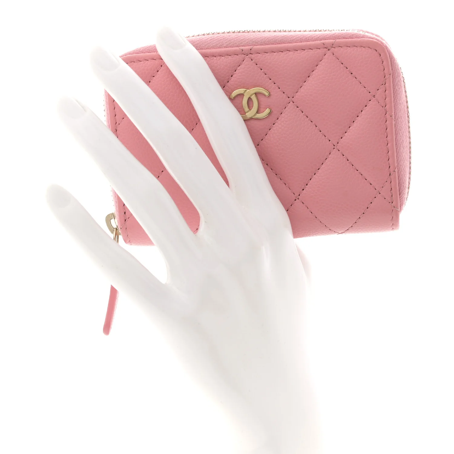 Caviar Quilted Zip Coin Purse Pink - Image 2