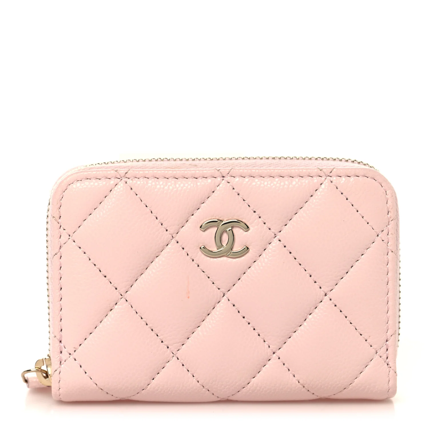 Caviar Quilted Zip Coin Purse Wallet Light Pink