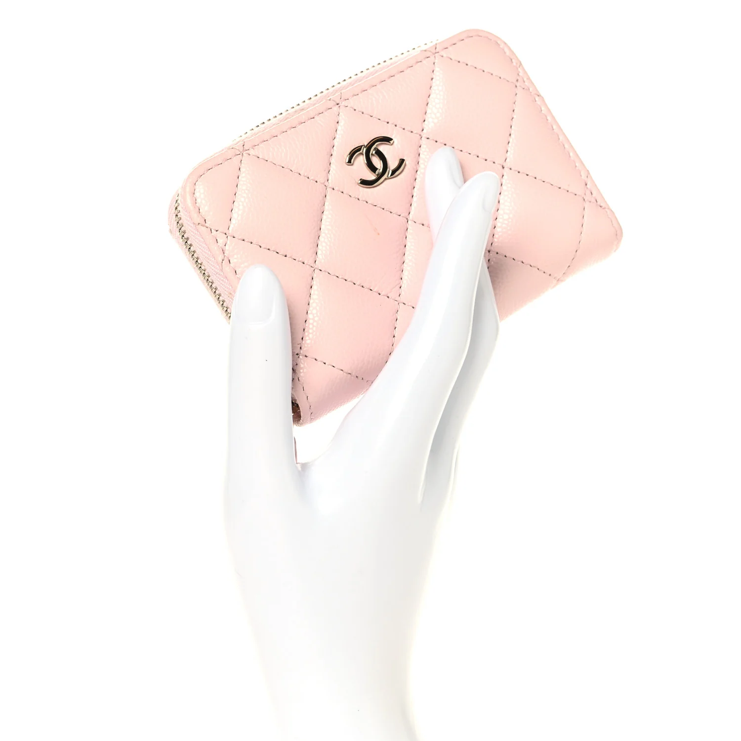 Caviar Quilted Zip Coin Purse Wallet Light Pink - Image 2