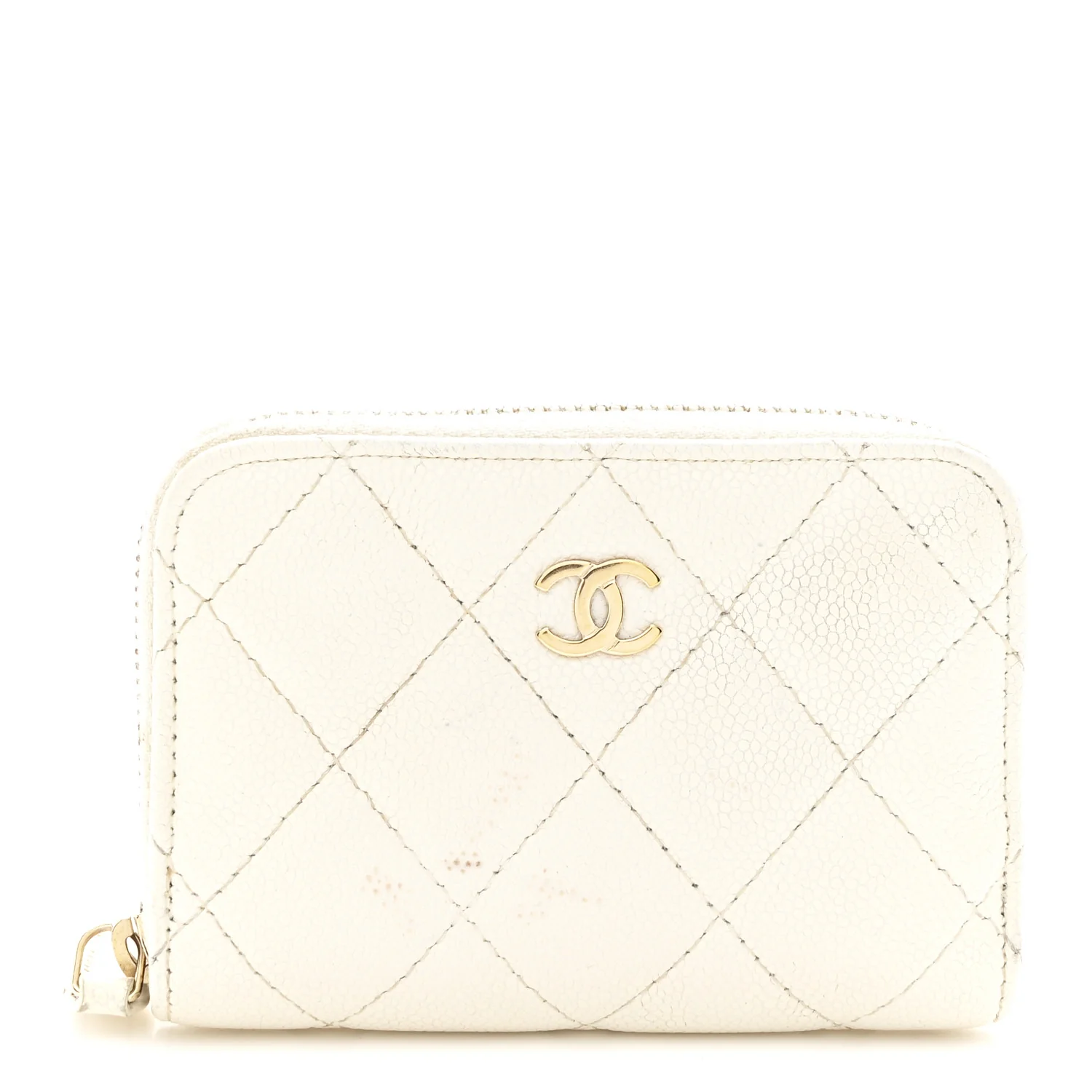 Caviar Quilted Zip Coin Purse White
