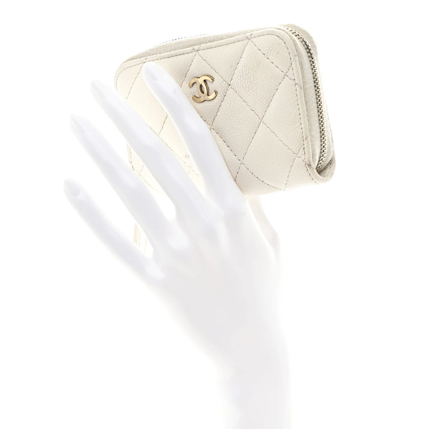 Caviar Quilted Zip Coin Purse White - Image 2