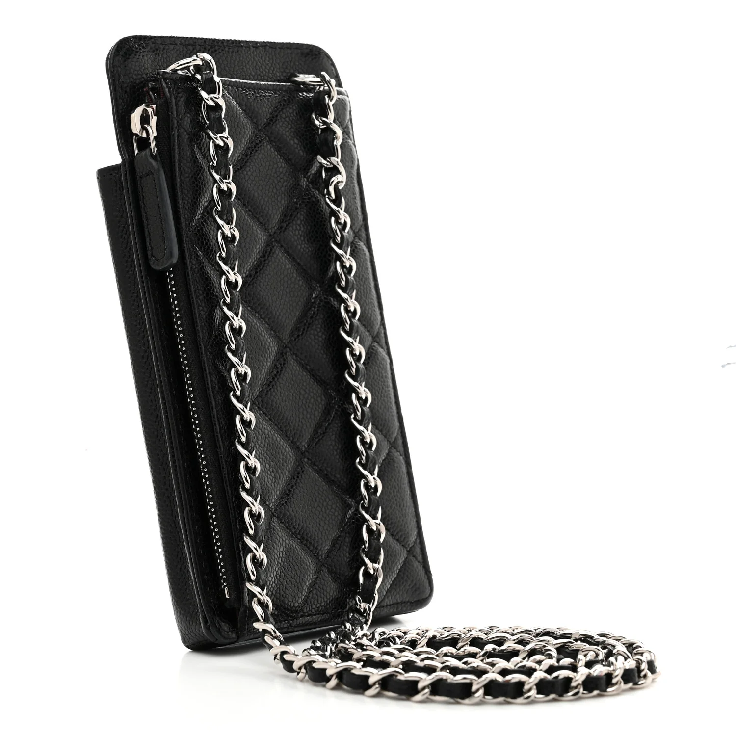 Caviar Quilted Zip Phone Case Black - Image 3