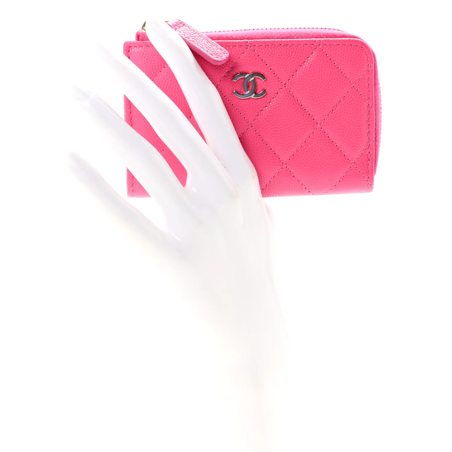 Caviar Quilted Zipped Key Holder Case Pink - Image 2
