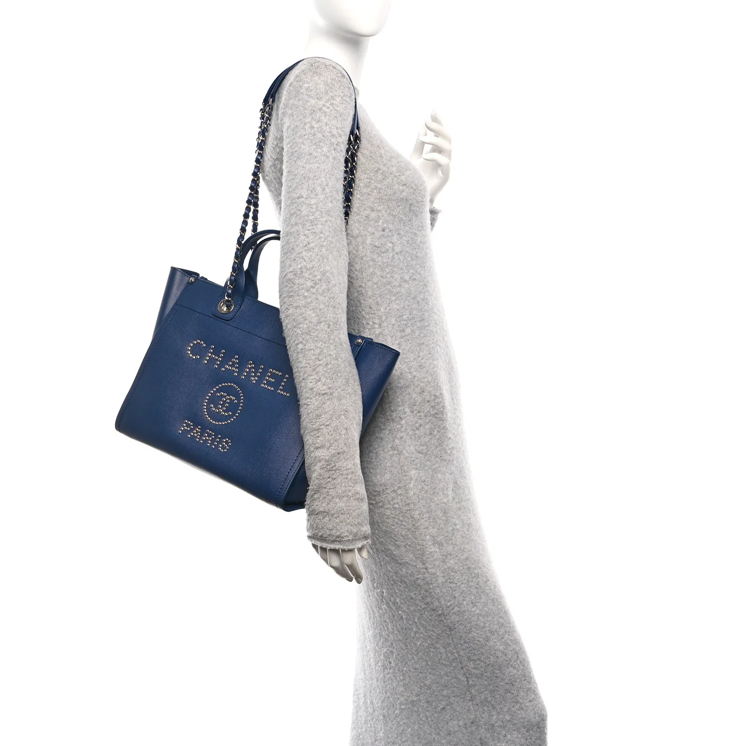 Caviar Small Studded Deauville Tote Navy - Image 3