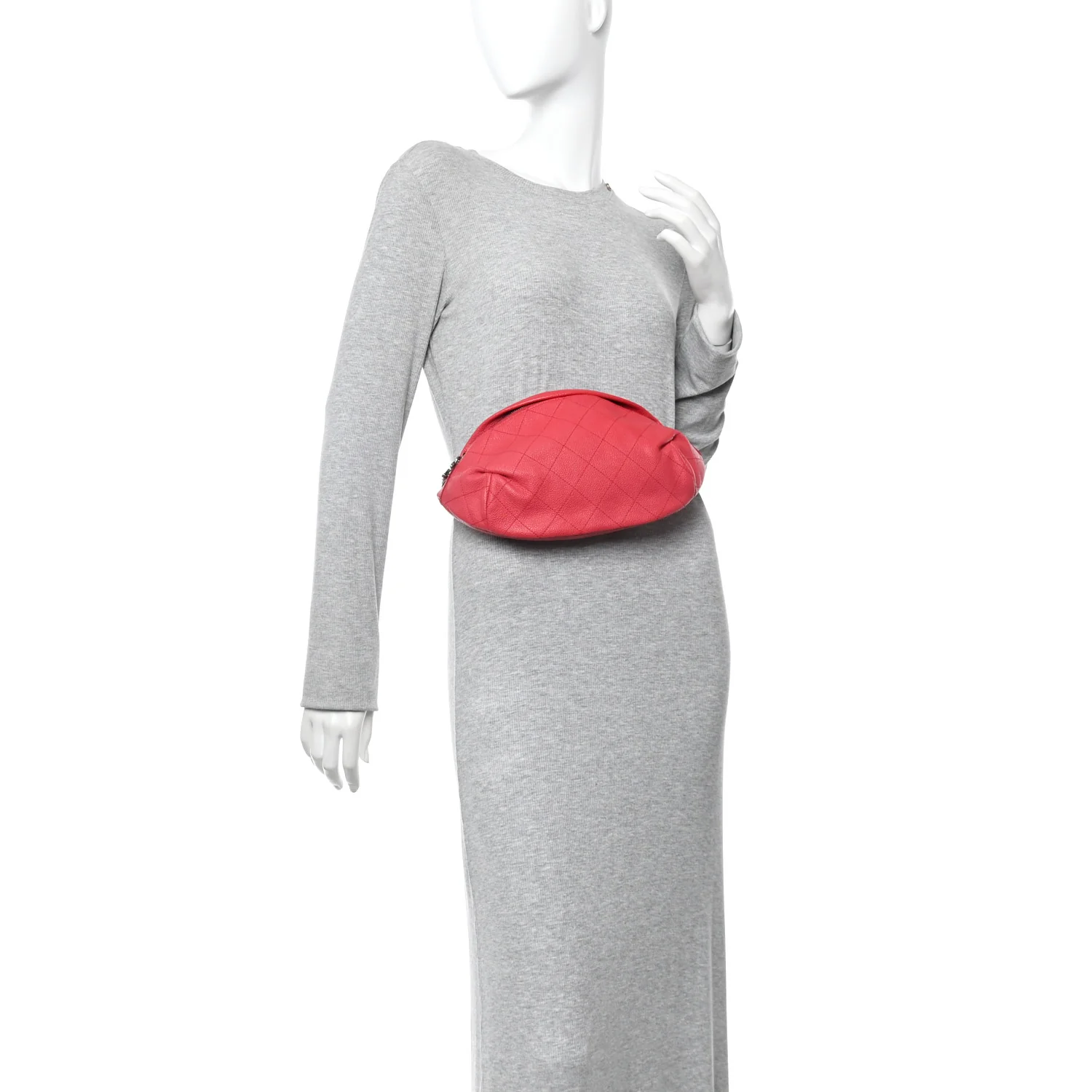 Caviar Stitched Banane Waist Bag Fanny Pack Pink - Image 3