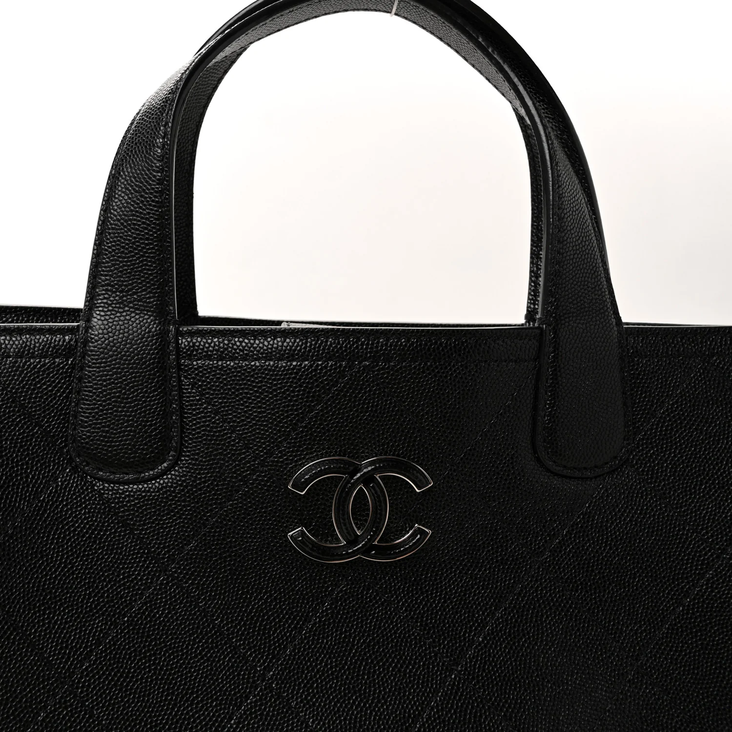 Caviar Stitched Large Shopping Tote Black - Image 8
