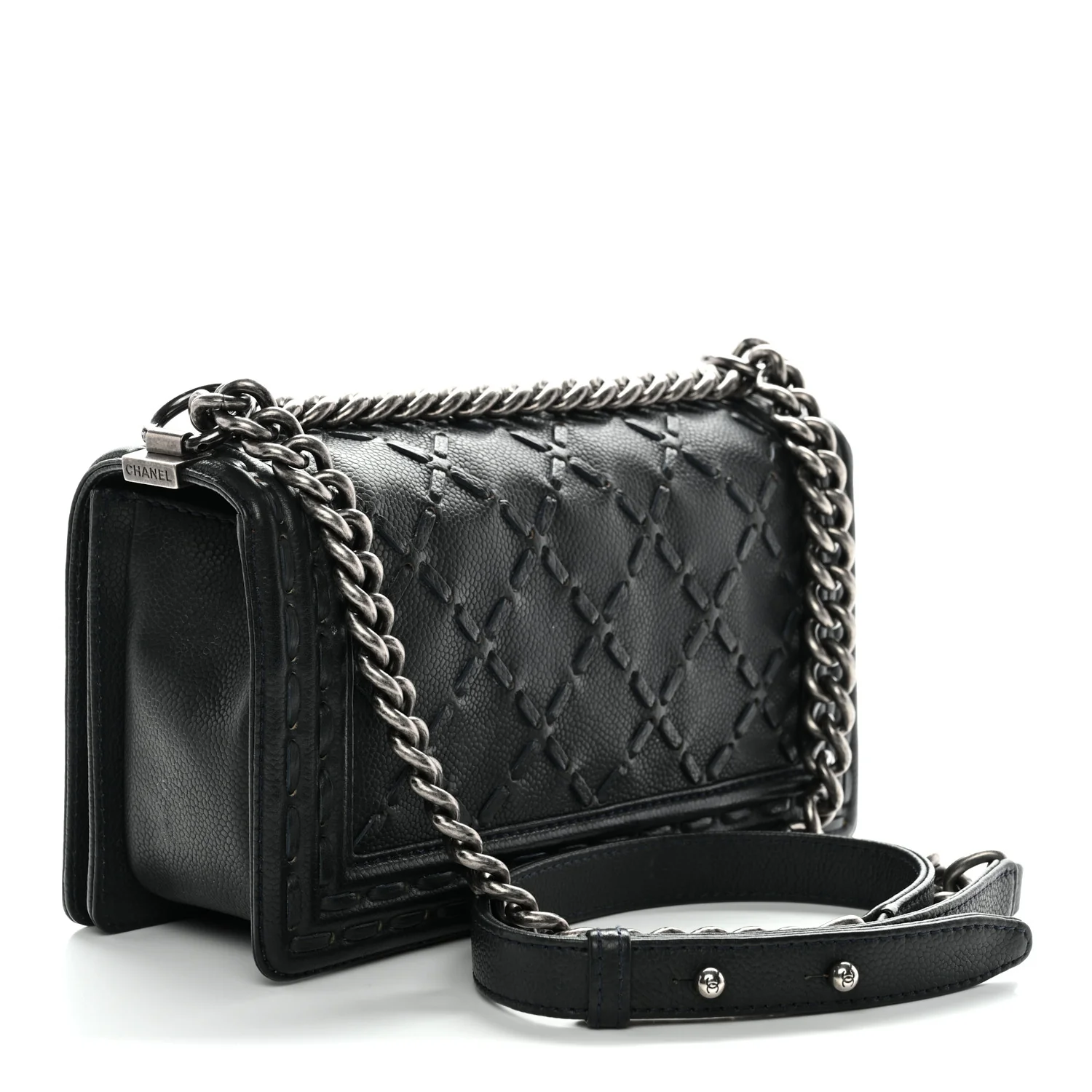 Caviar Stitched Medium Boy Flap Blue - Image 3