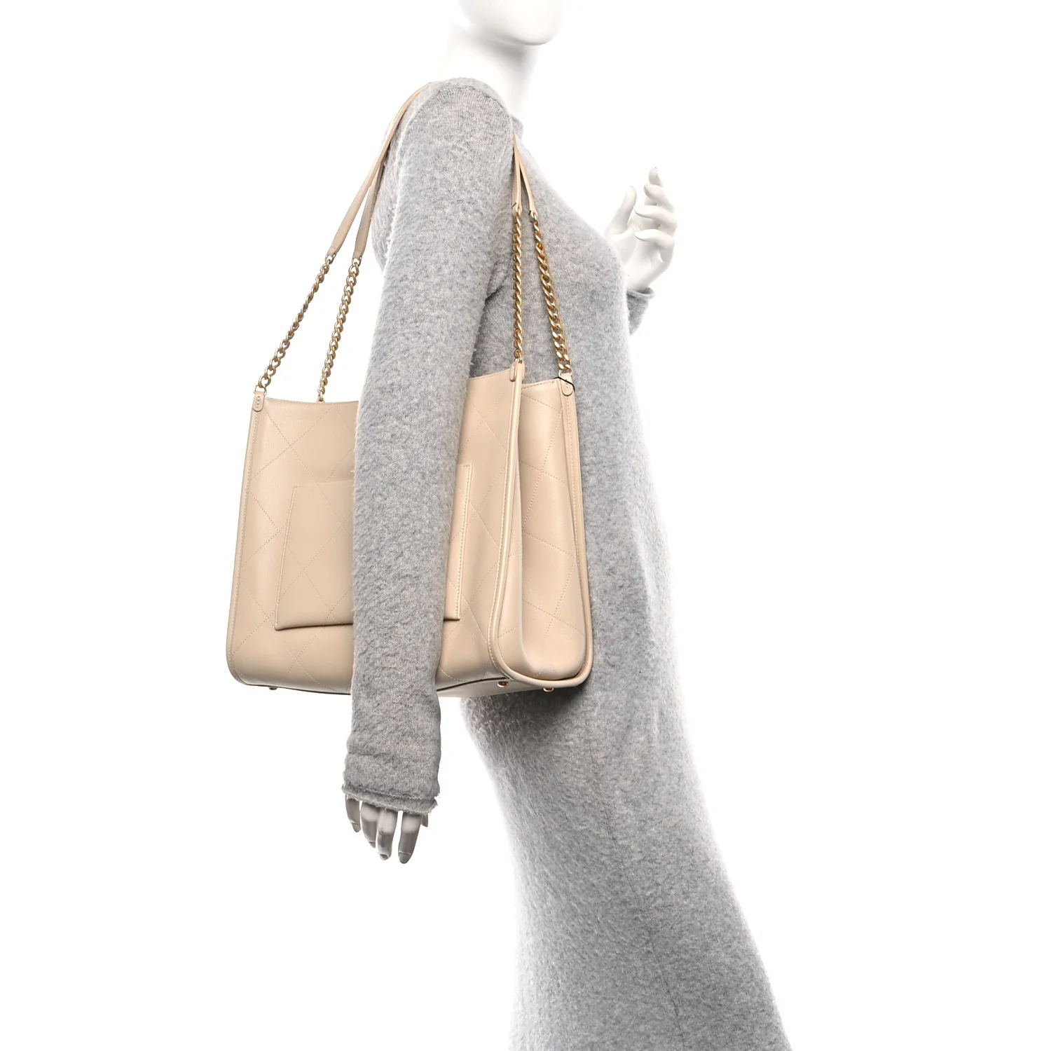 Caviar Stitched Pocket CC Large Tote Light Beige - Image 2