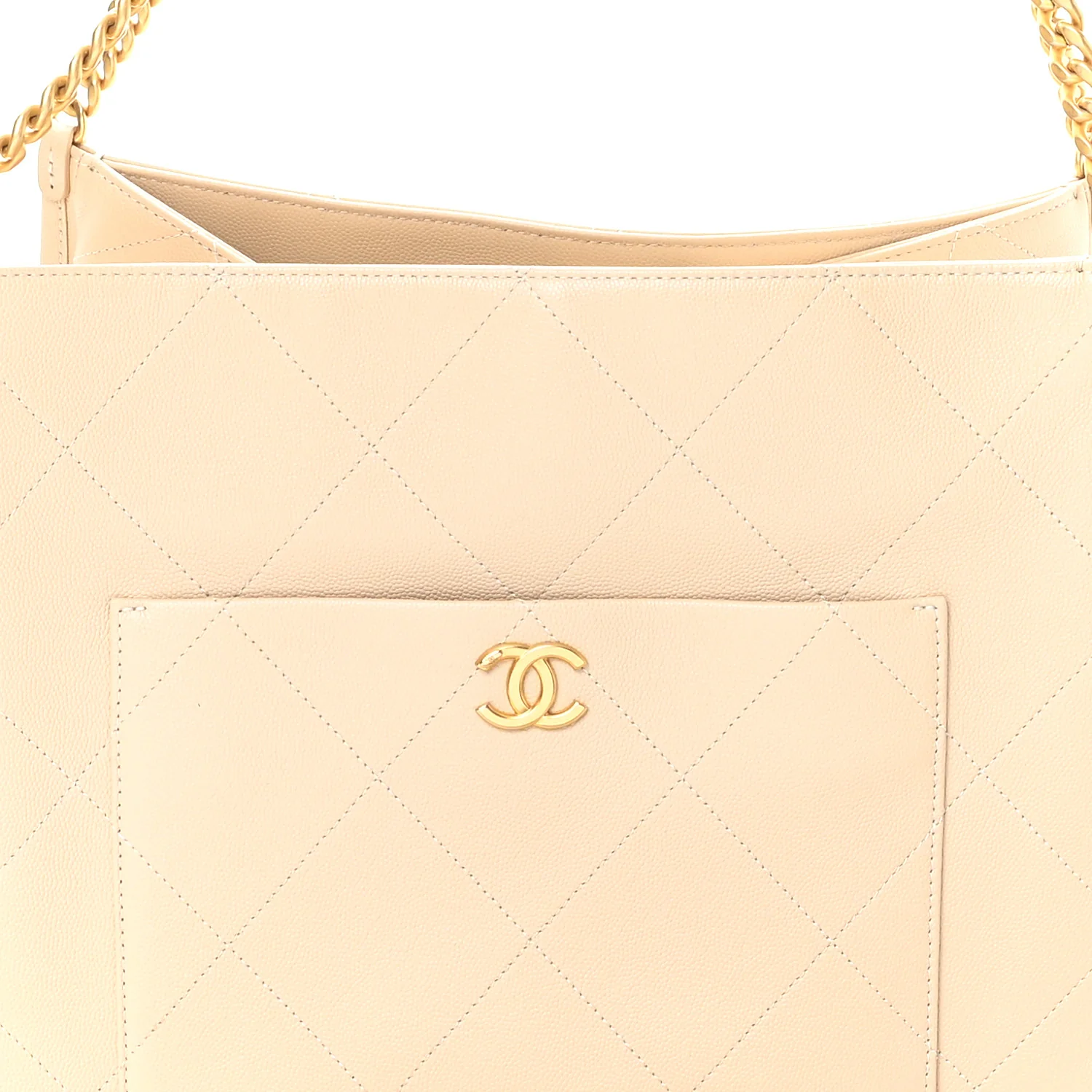 Caviar Stitched Pocket CC Large Tote Light Beige - Image 9