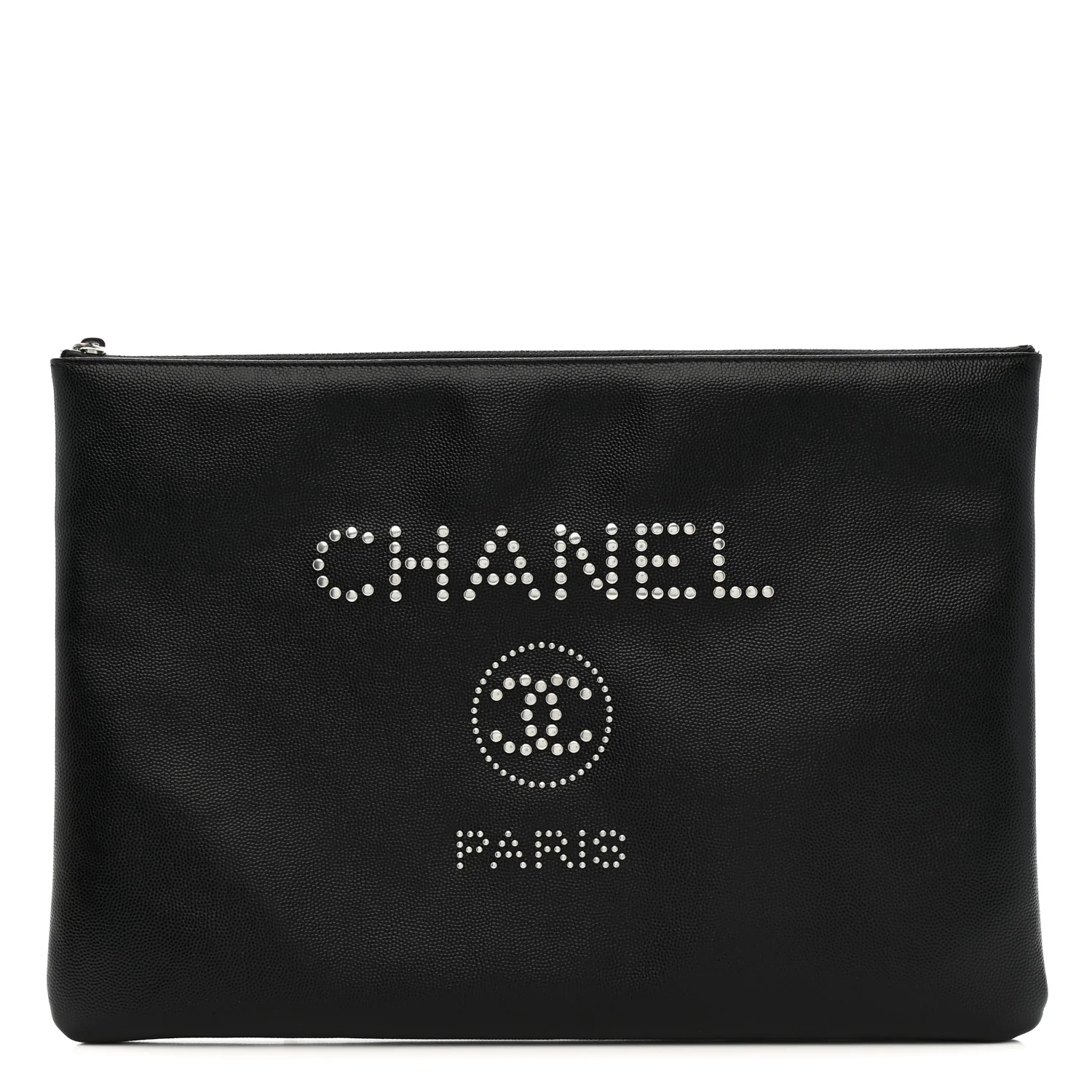 Caviar Studded Medium Deauville Pouch Black