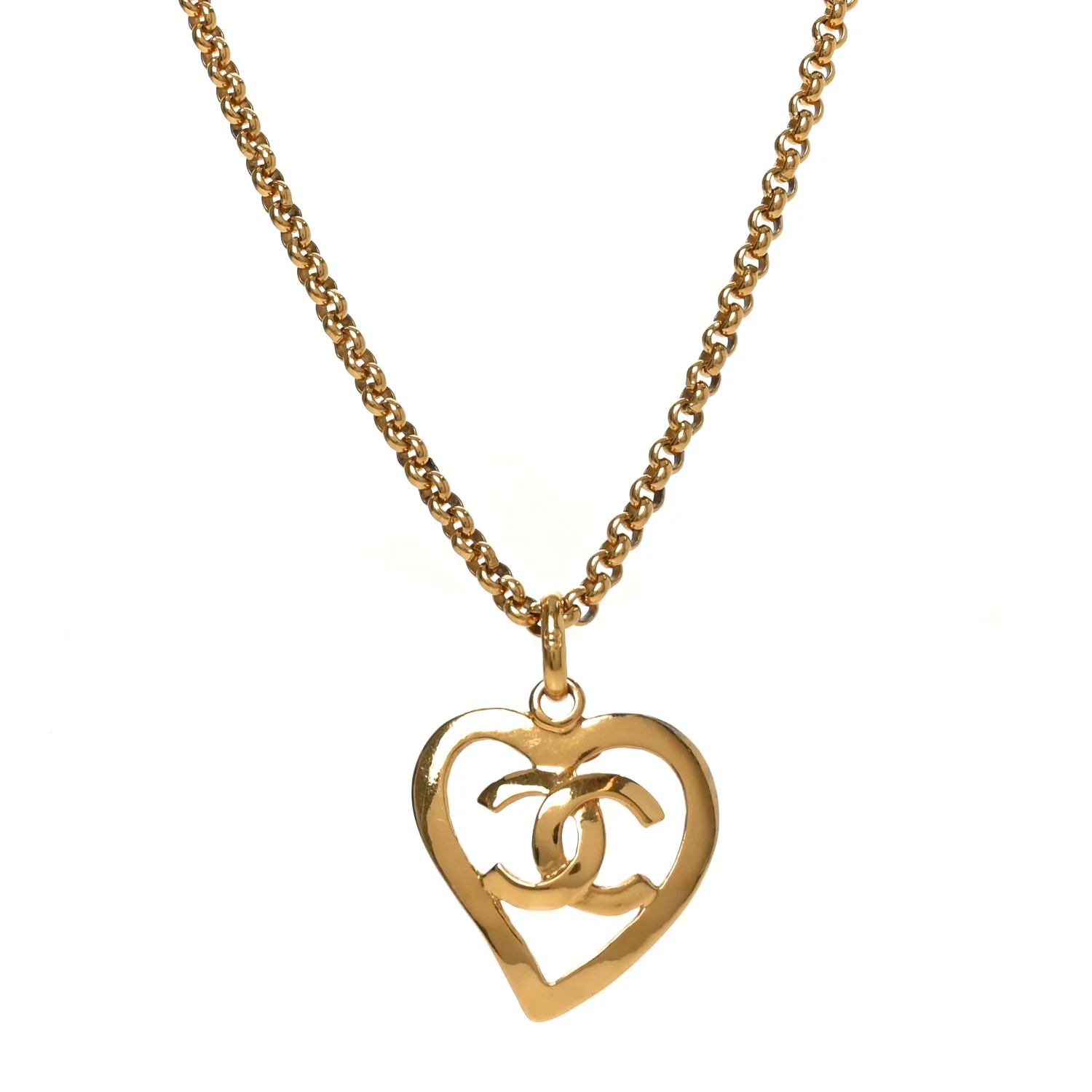 CC Heart Chain Pendant Necklace Gold