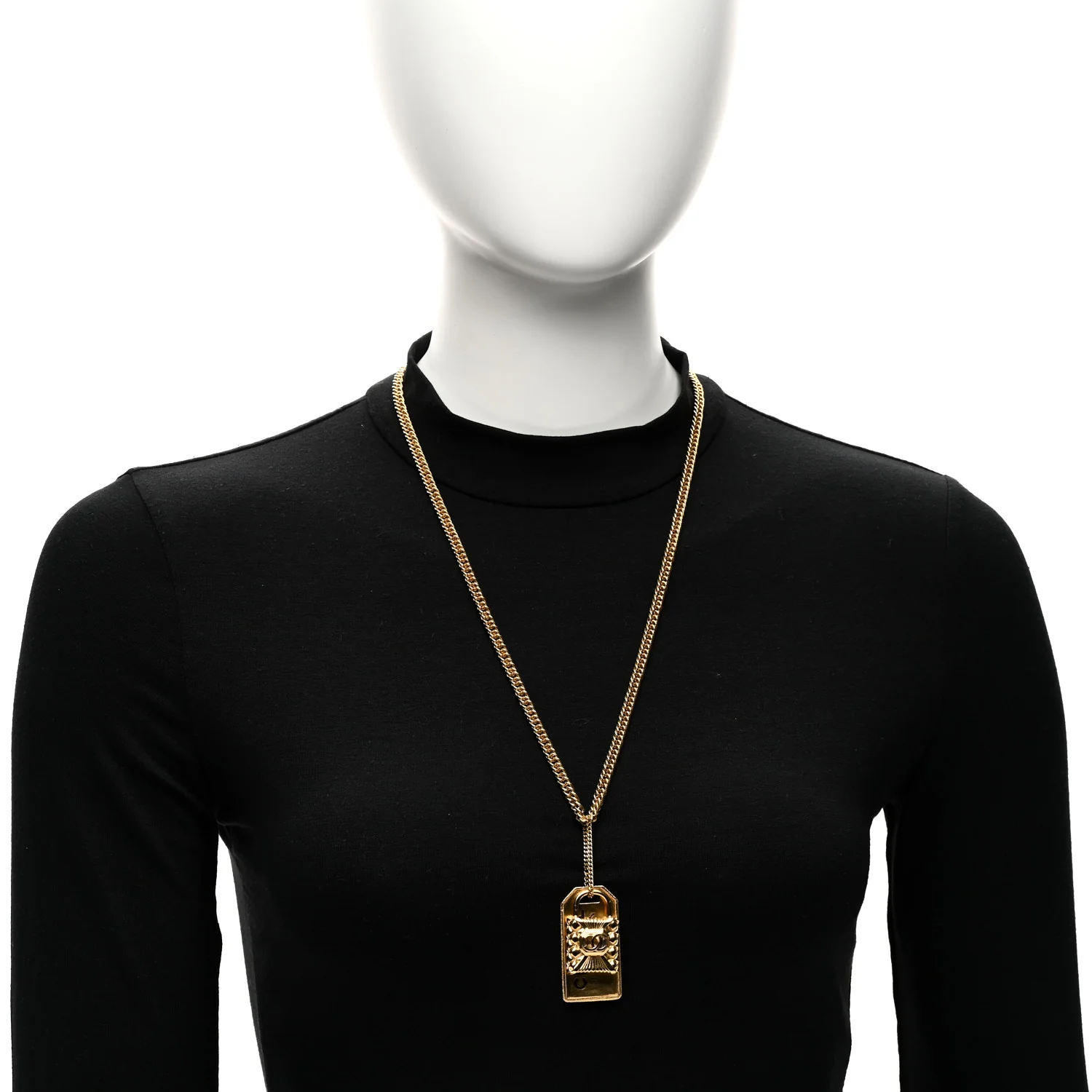 CC Padlock ID Dog Tag Charm Necklace Gold - Image 2