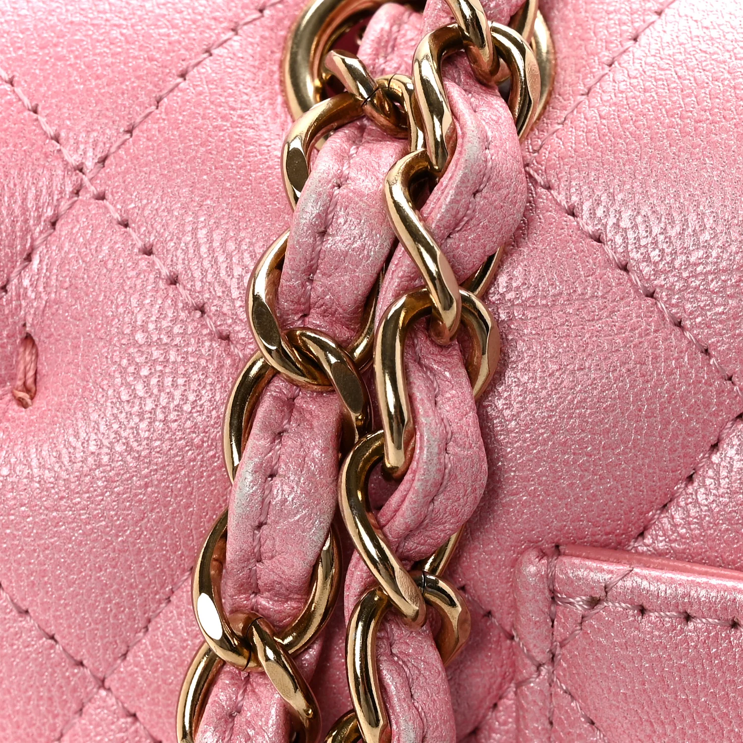 Cloudy Pearly Goatskin Quilted Medium Double Flap Pink - Image 12