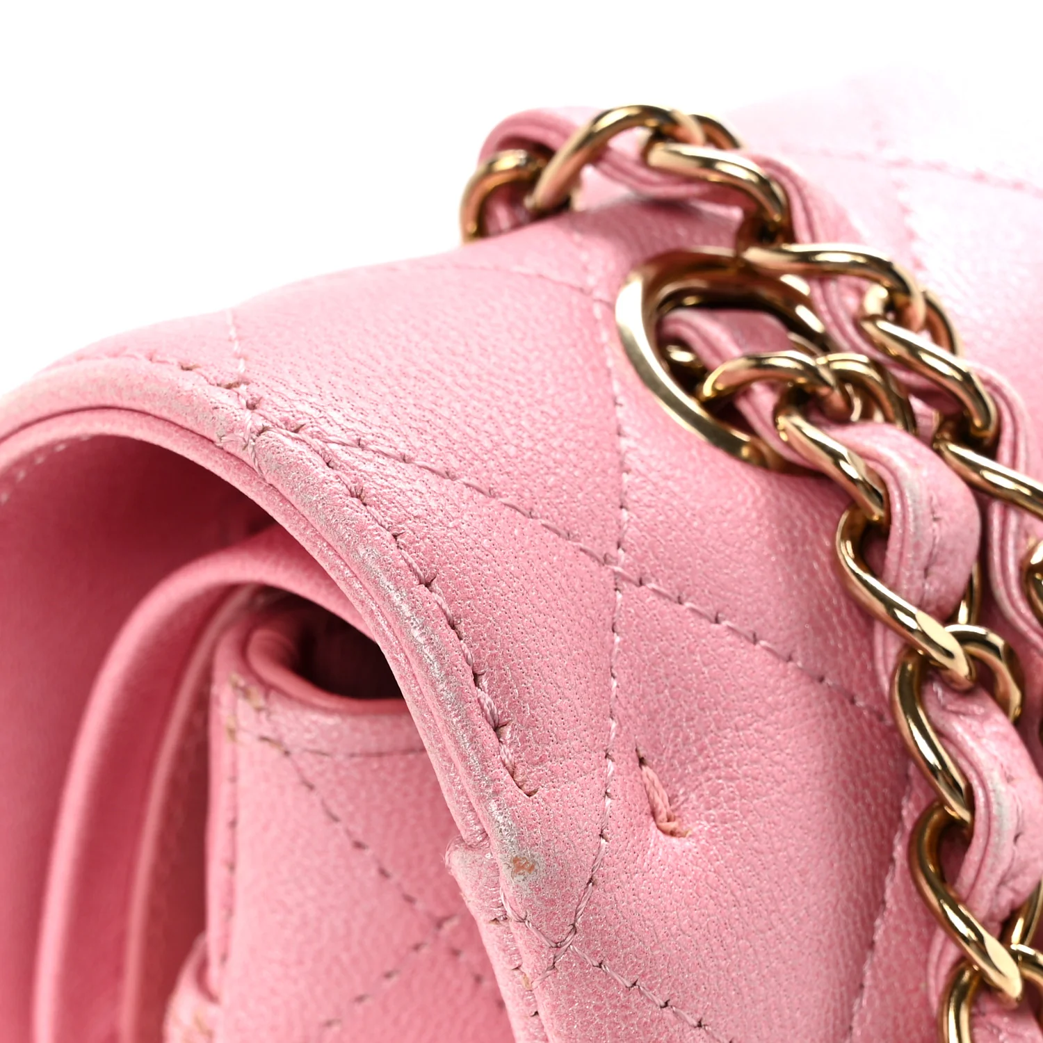 Cloudy Pearly Goatskin Quilted Medium Double Flap Pink - Image 13