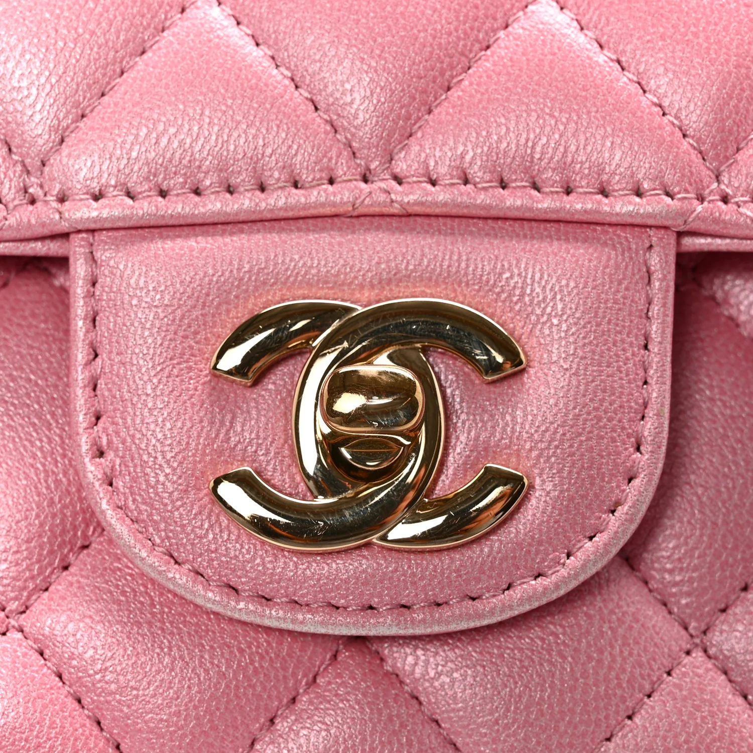 Cloudy Pearly Goatskin Quilted Medium Double Flap Pink - Image 16