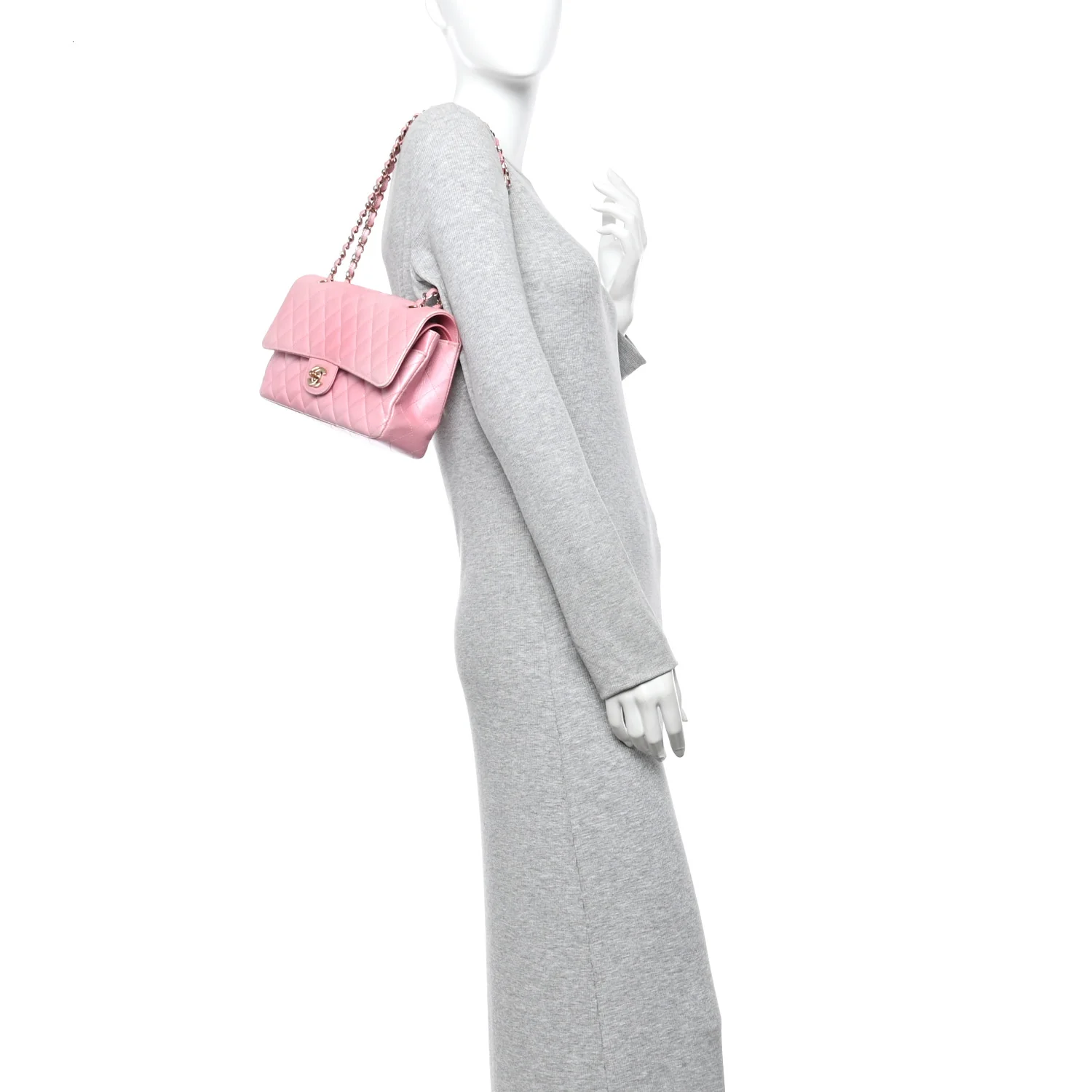 Cloudy Pearly Goatskin Quilted Medium Double Flap Pink - Image 2