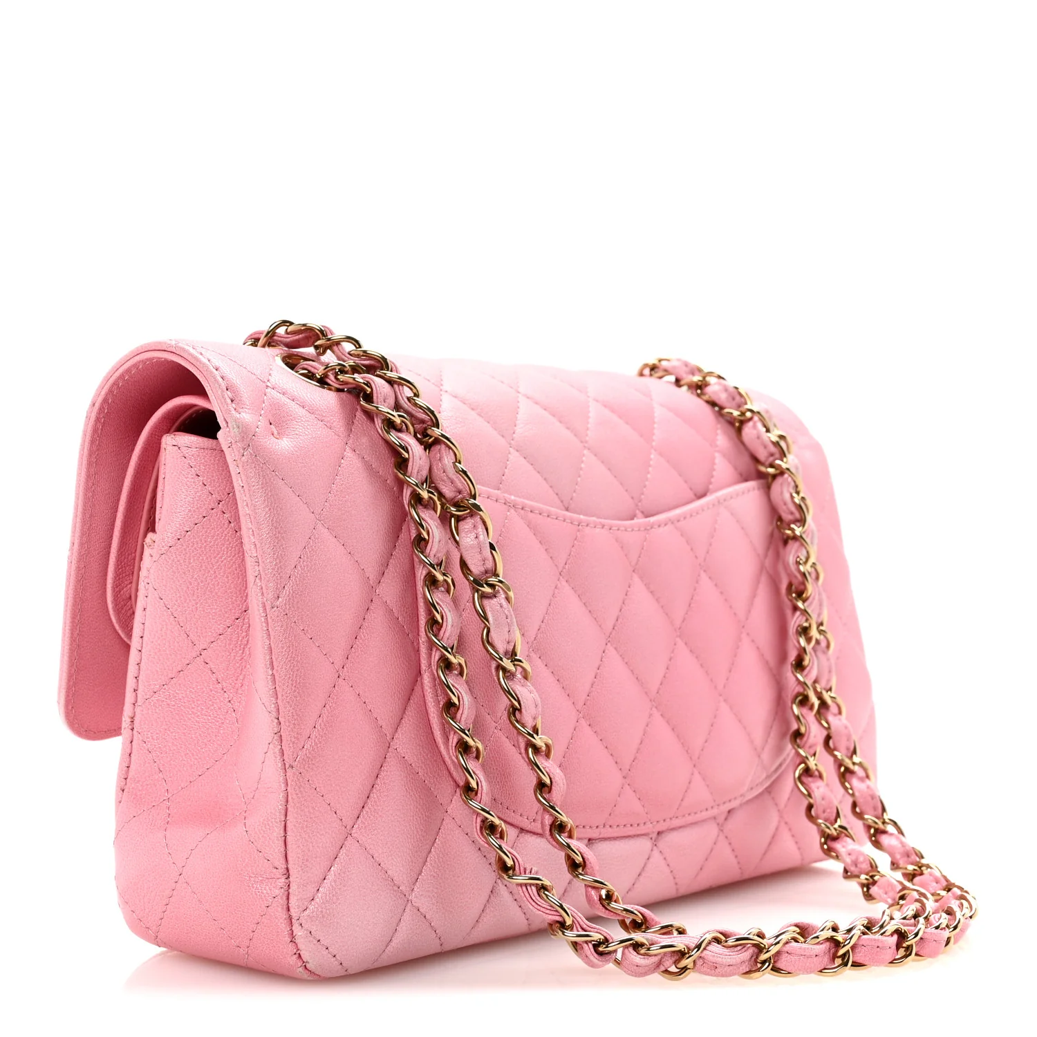 Cloudy Pearly Goatskin Quilted Medium Double Flap Pink - Image 3