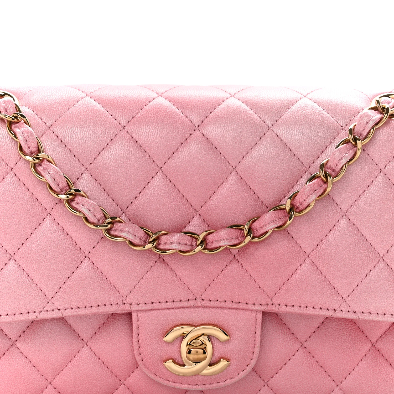 Cloudy Pearly Goatskin Quilted Medium Double Flap Pink - Image 8