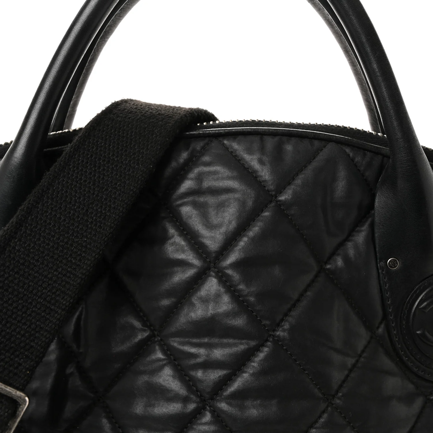 Coated Canvas Quilted Large Garment Travel Bag Black - Image 8