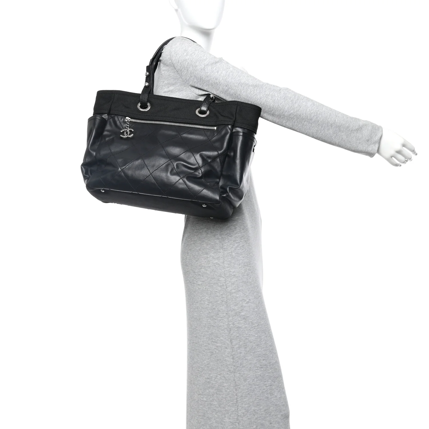 Coated Canvas Quilted Large Paris Biarritz Tote Black - Image 2