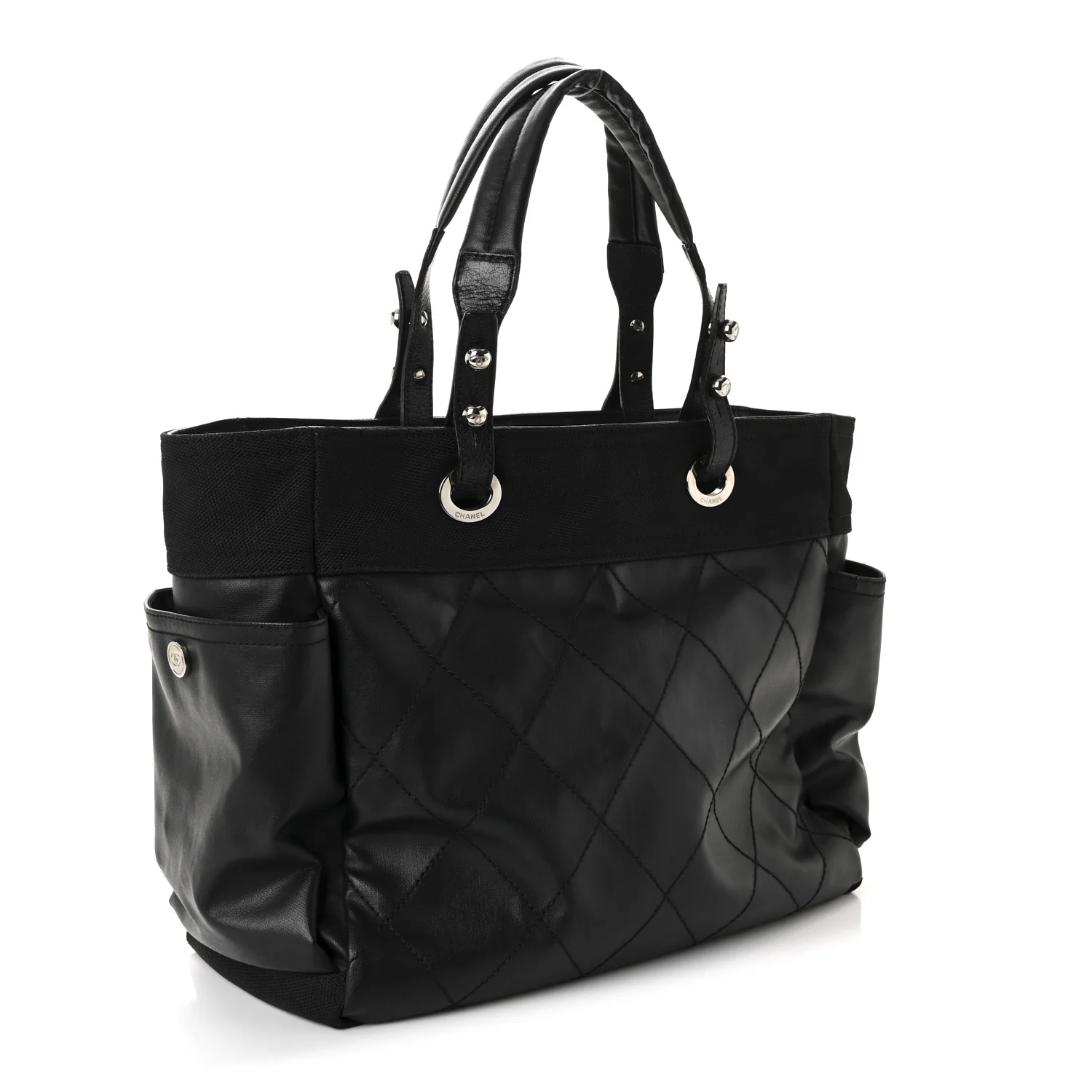 Coated Canvas Quilted Large Paris Biarritz Tote Black - Image 3