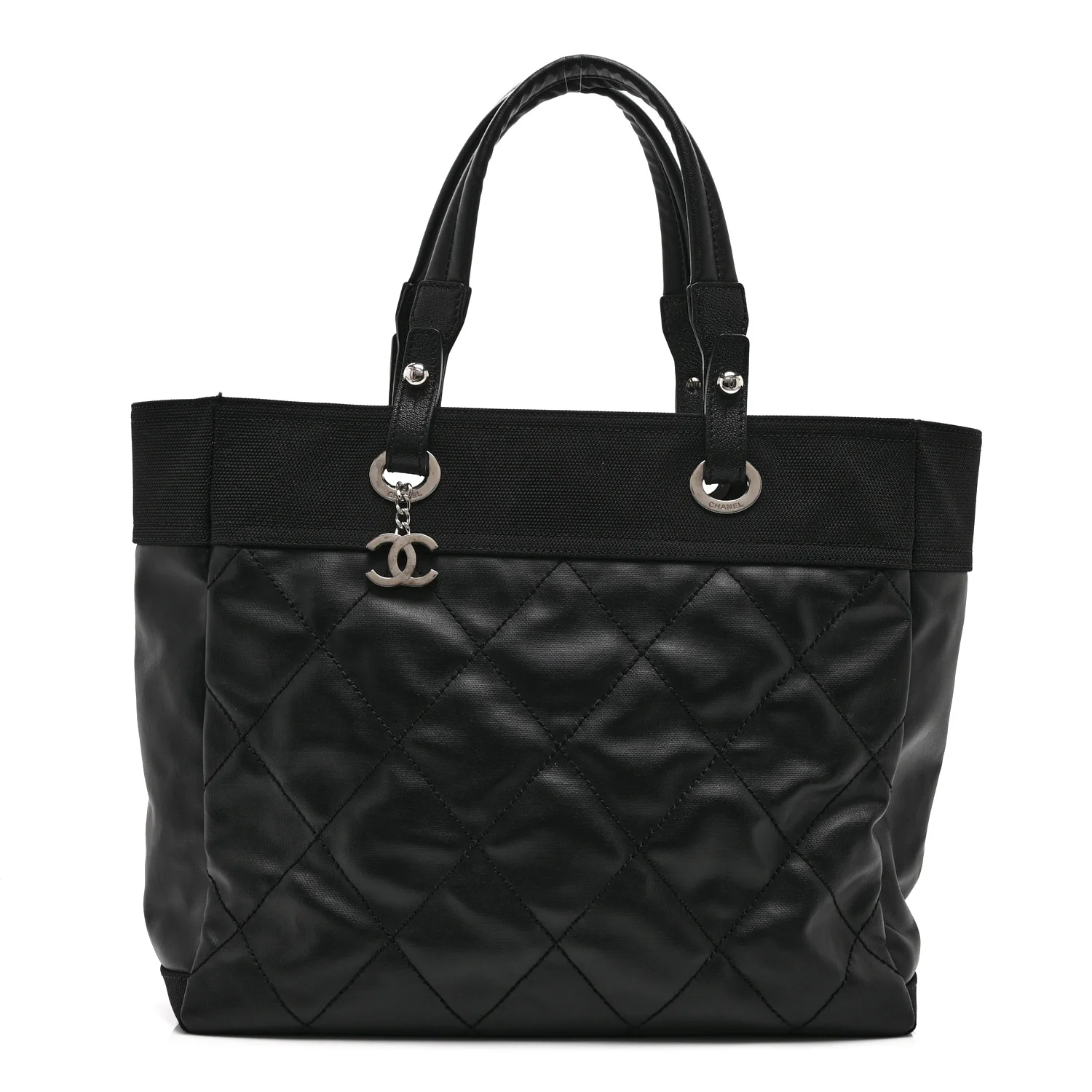 Coated Canvas Quilted Large Paris Biarritz Tote Black