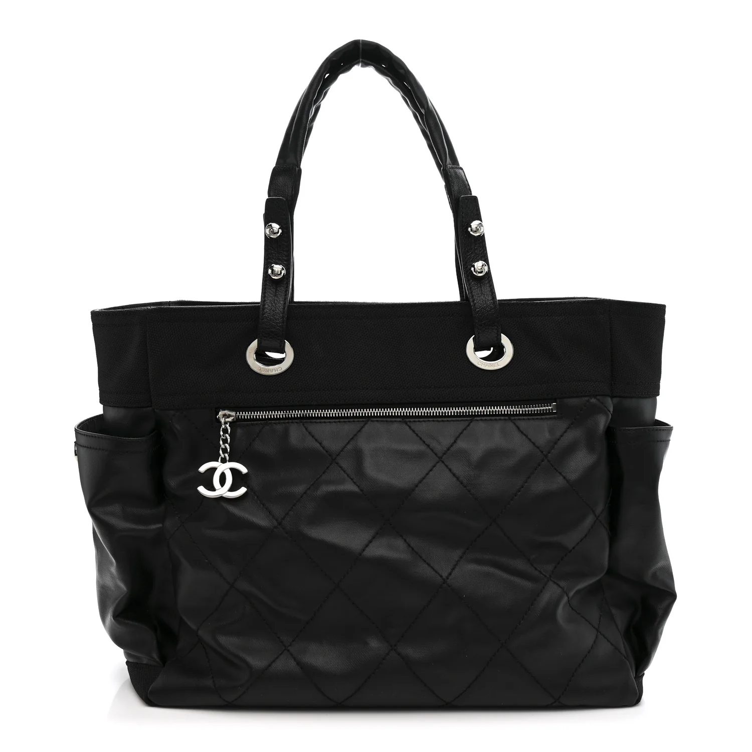 Coated Canvas Quilted Large Paris Biarritz Tote Black