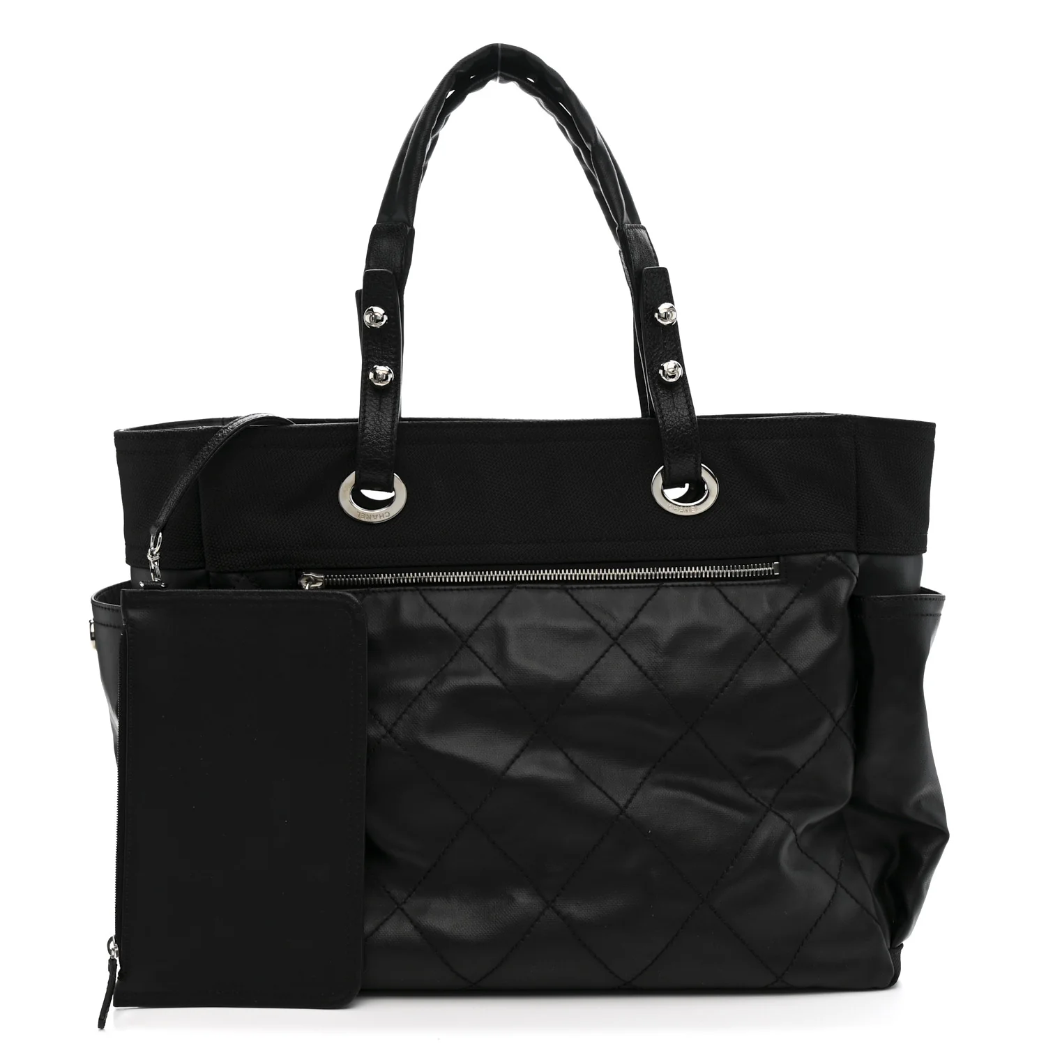 Coated Canvas Quilted Large Paris Biarritz Tote Black - Image 3