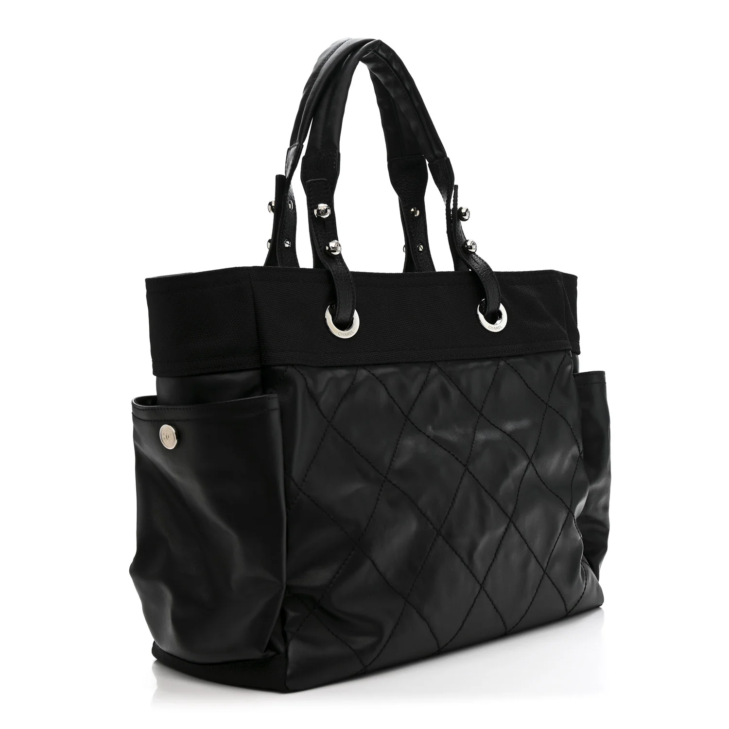 Coated Canvas Quilted Large Paris Biarritz Tote Black - Image 4