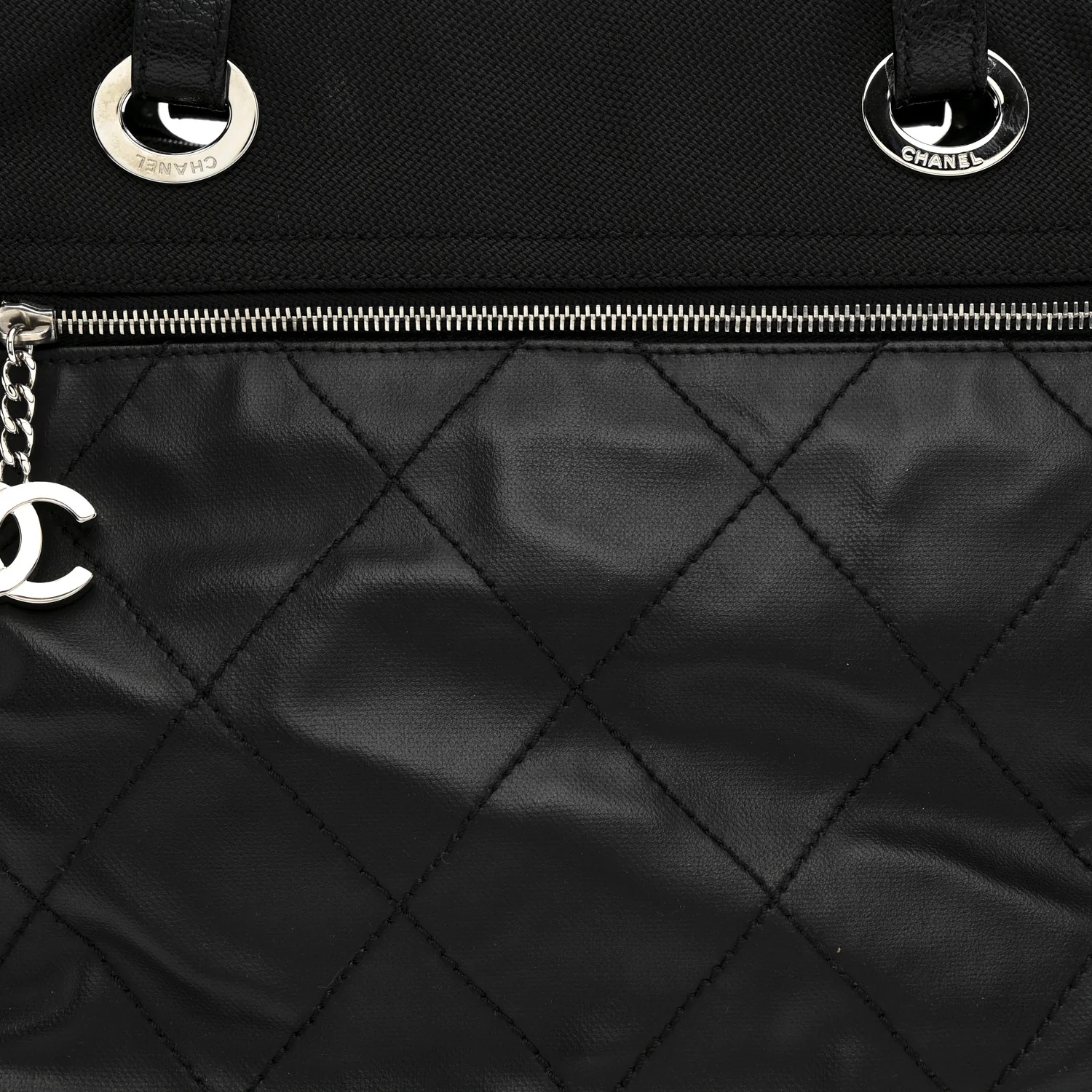 Coated Canvas Quilted Large Paris Biarritz Tote Black - Image 9