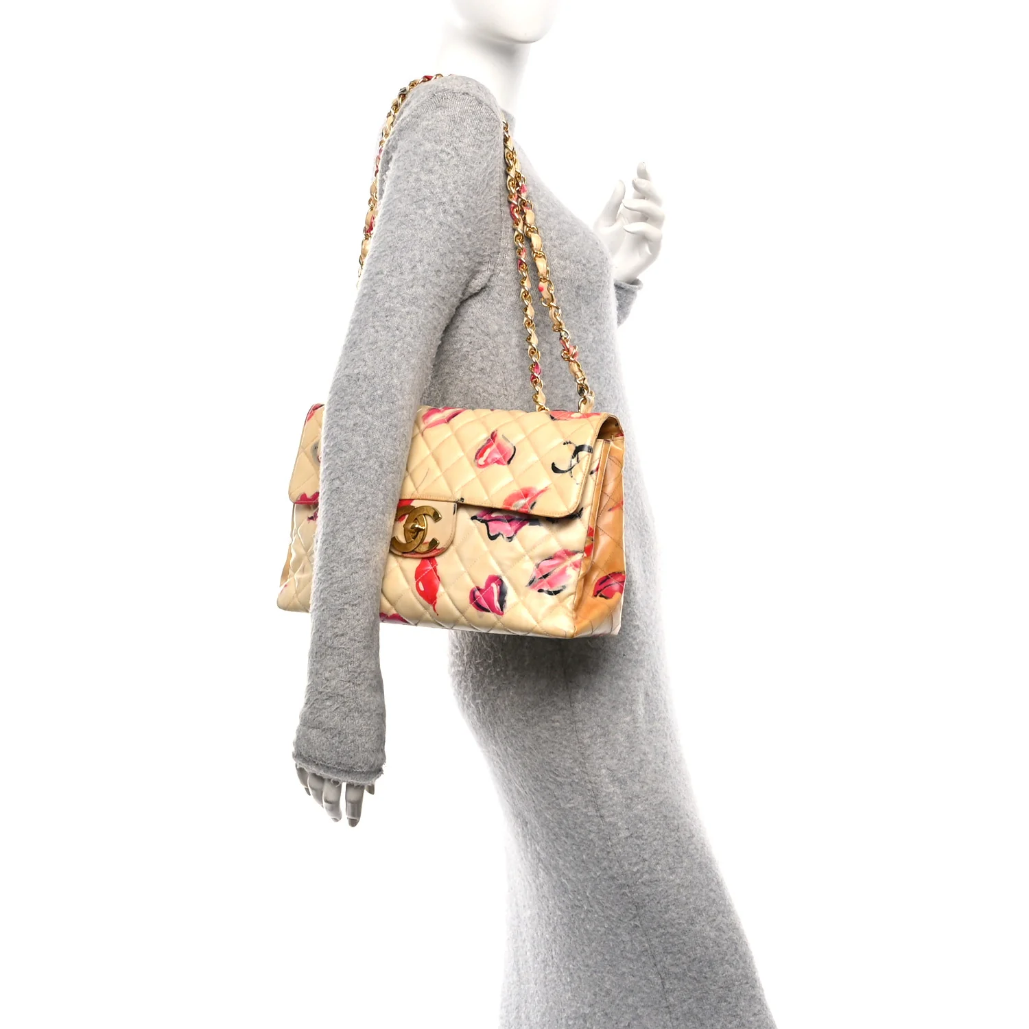 Coated Canvas Quilted Lips and Kisses Graffiti XL Jumbo Single Flap White Multicolor - Image 2