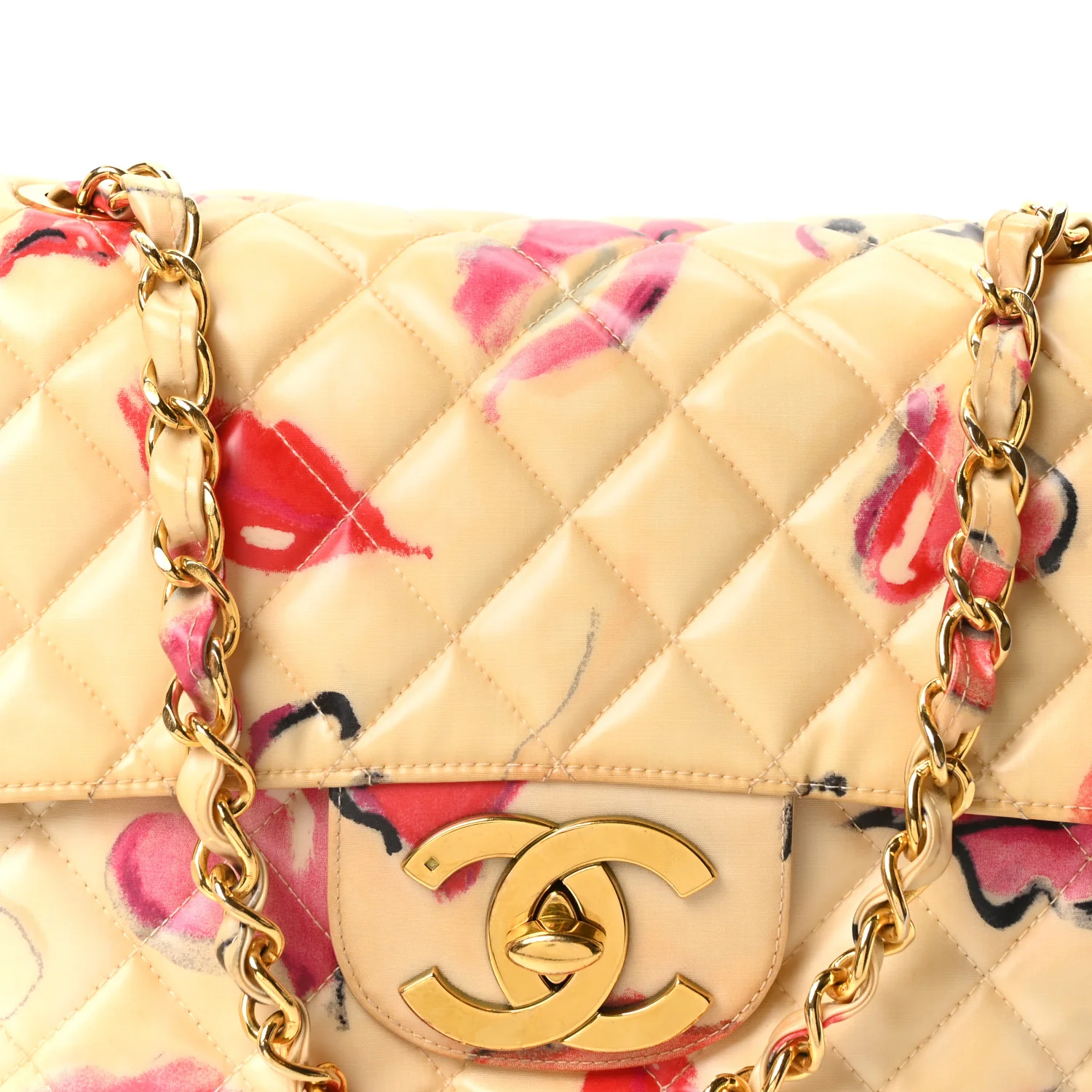 Coated Canvas Quilted Lips and Kisses Graffiti XL Jumbo Single Flap White Multicolor - Image 8