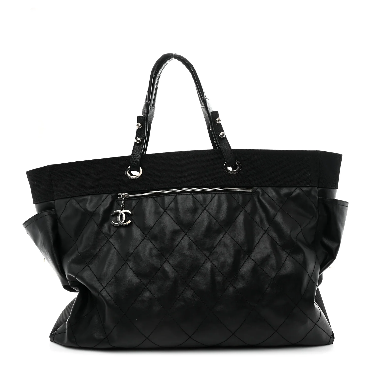 Coated Canvas Stitched XL Paris Biarritz Tote Black