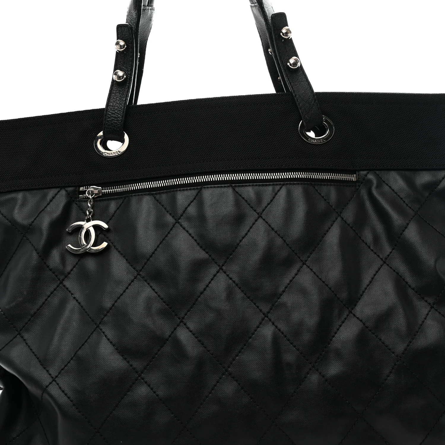 Coated Canvas Stitched XL Paris Biarritz Tote Black - Image 11