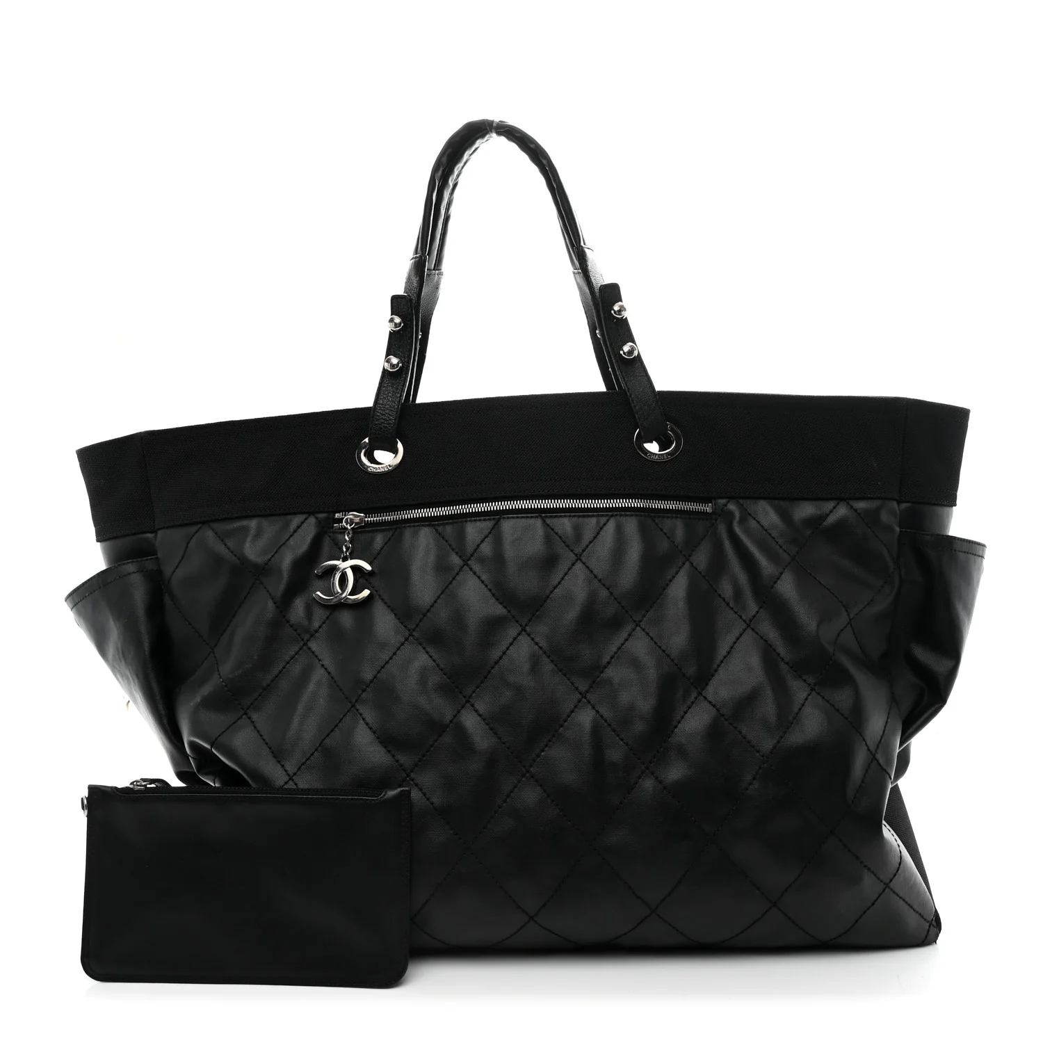 Coated Canvas Stitched XL Paris Biarritz Tote Black - Image 3