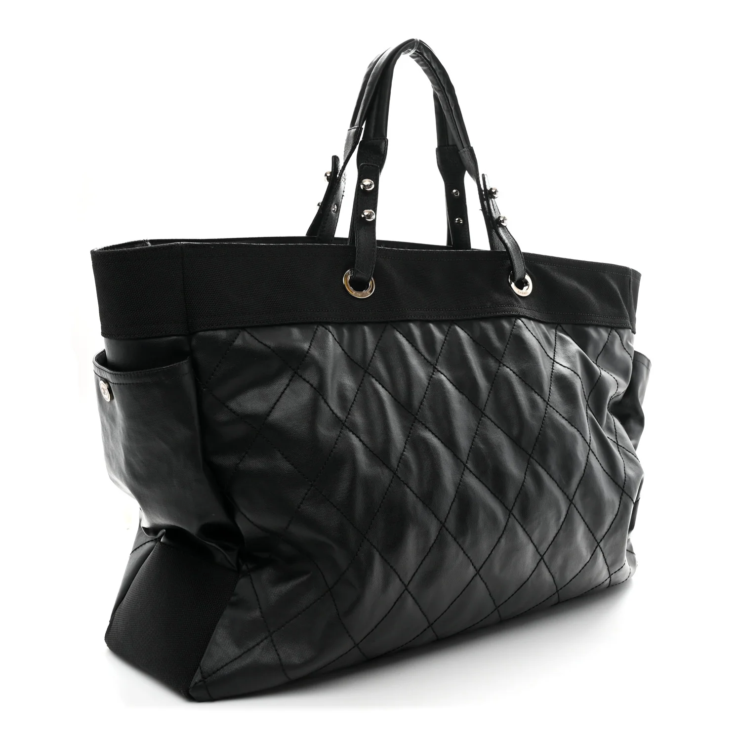 Coated Canvas Stitched XL Paris Biarritz Tote Black - Image 4