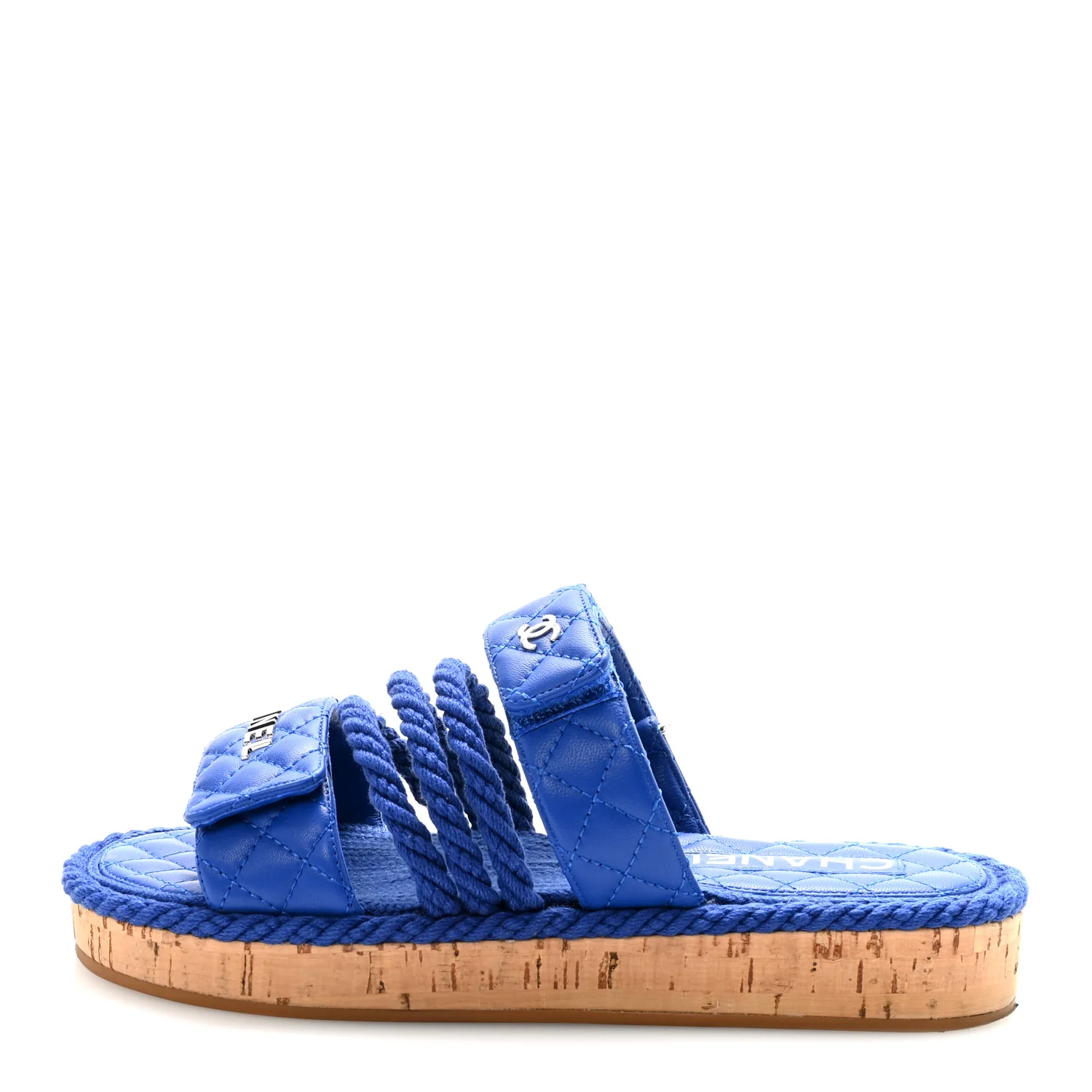 Cord Lambskin Quilted Logo Sandals 38 Blue
